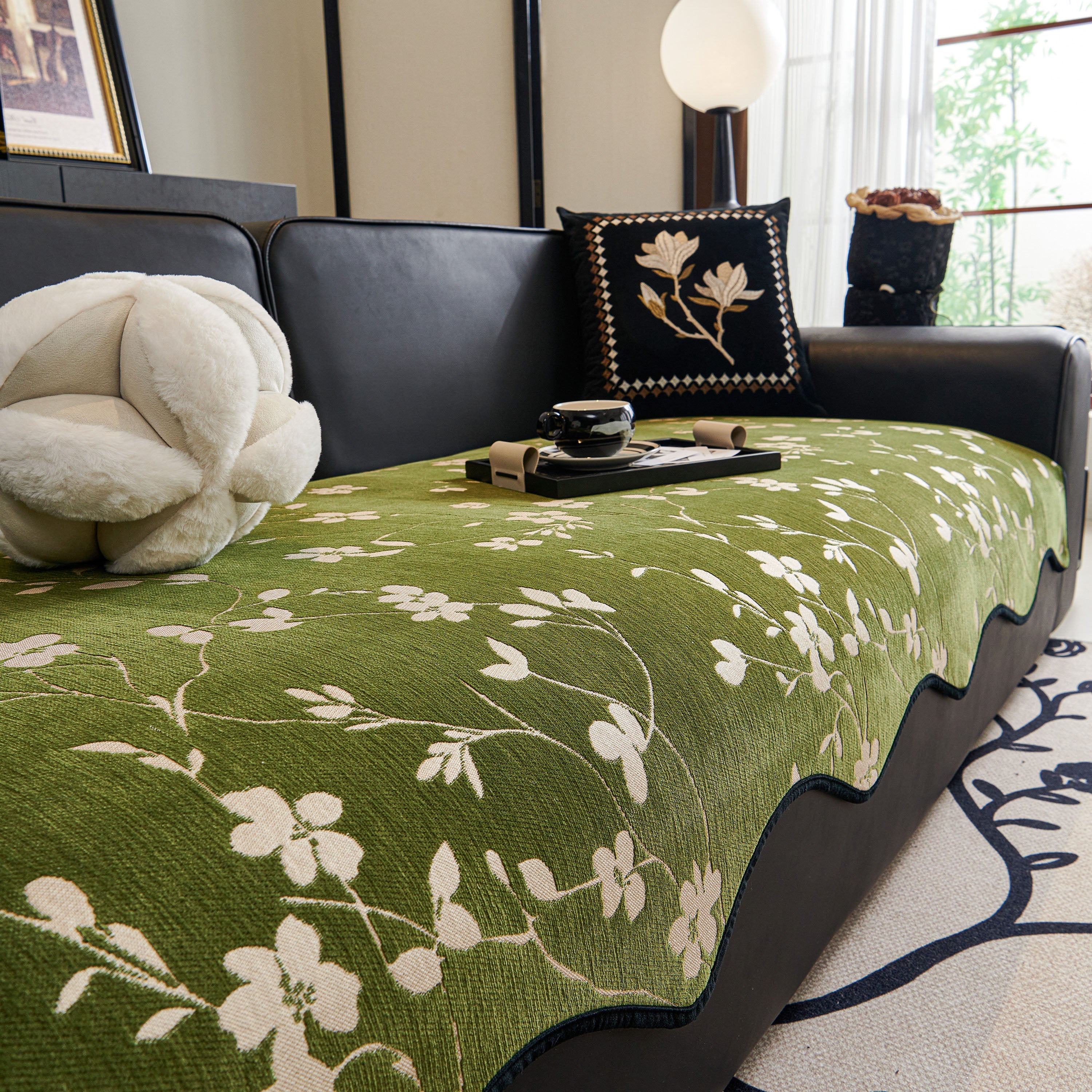 Floral Chenille Couch Cover, Non-slip Sofa Slipcover Protector For Furniture