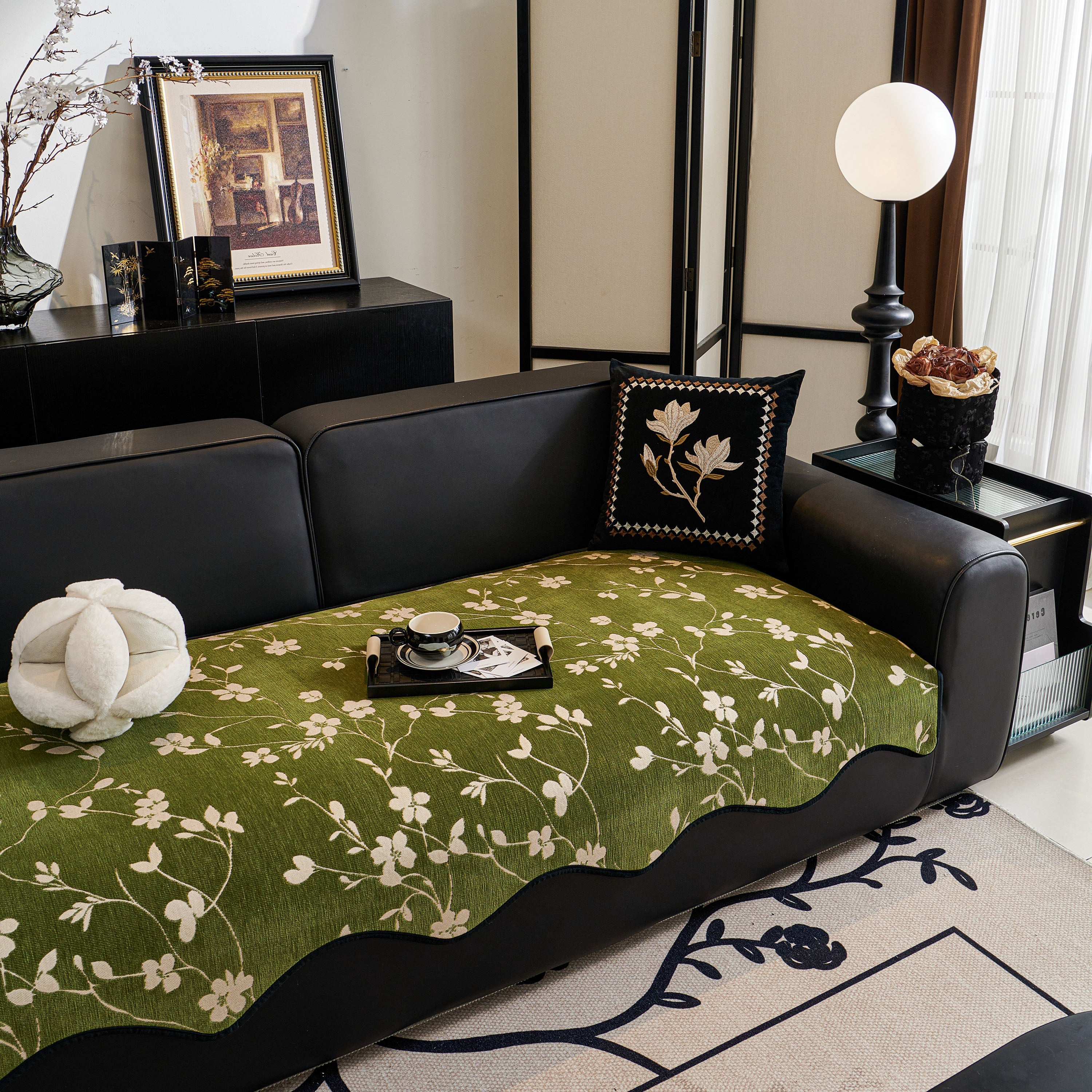 Floral Chenille Couch Cover, Non-slip Sofa Slipcover Protector For Furniture