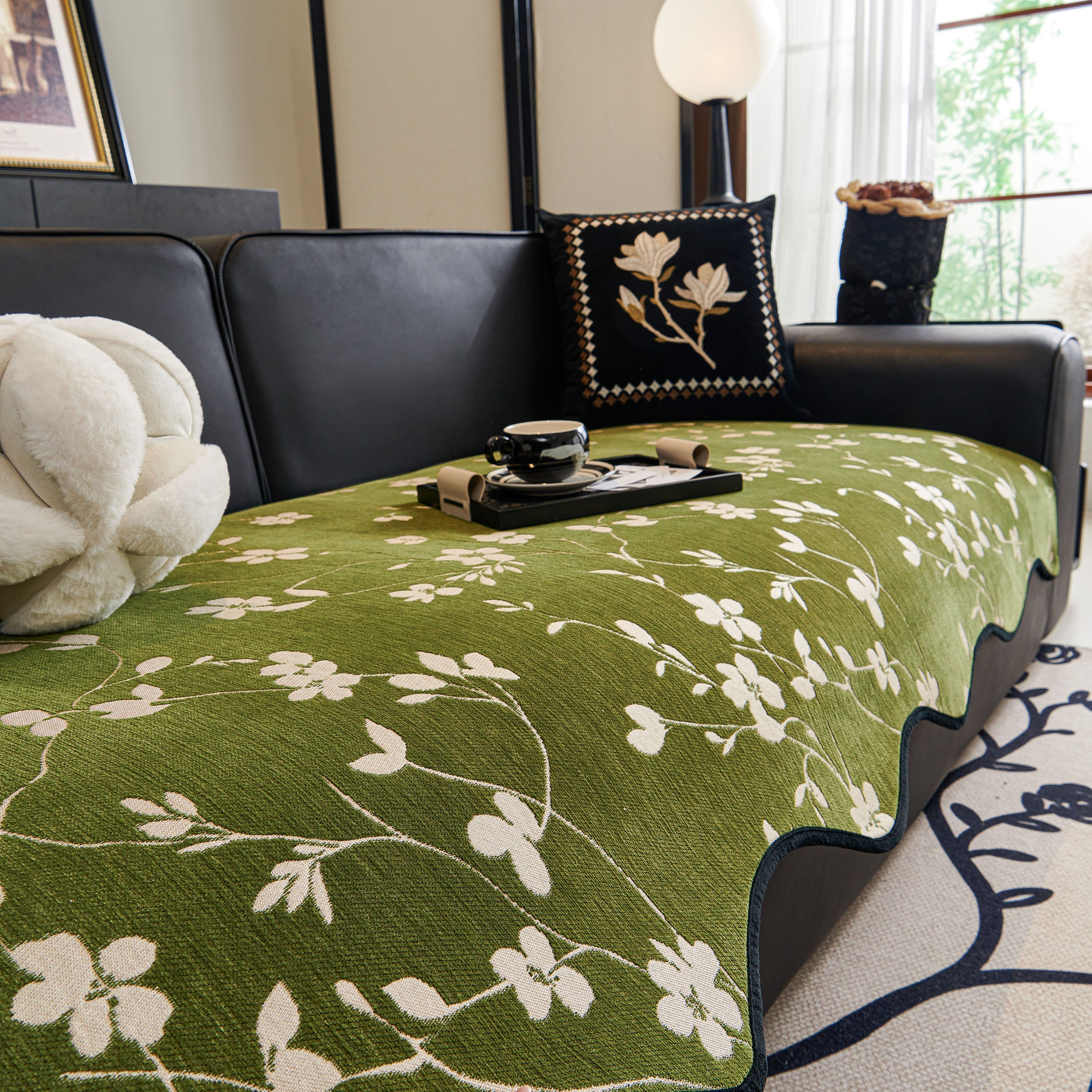 Floral Chenille Couch Cover, Non-slip Sofa Slipcover Protector For Furniture