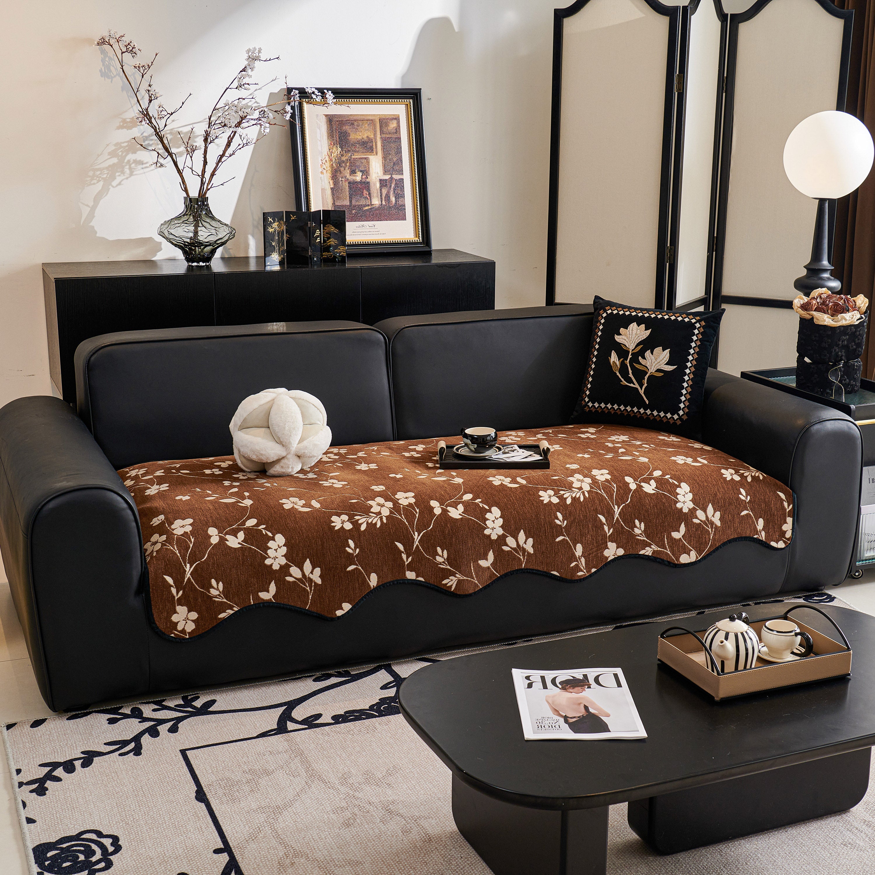 Floral Chenille Couch Cover, Non-slip Sofa Slipcover Protector For Furniture