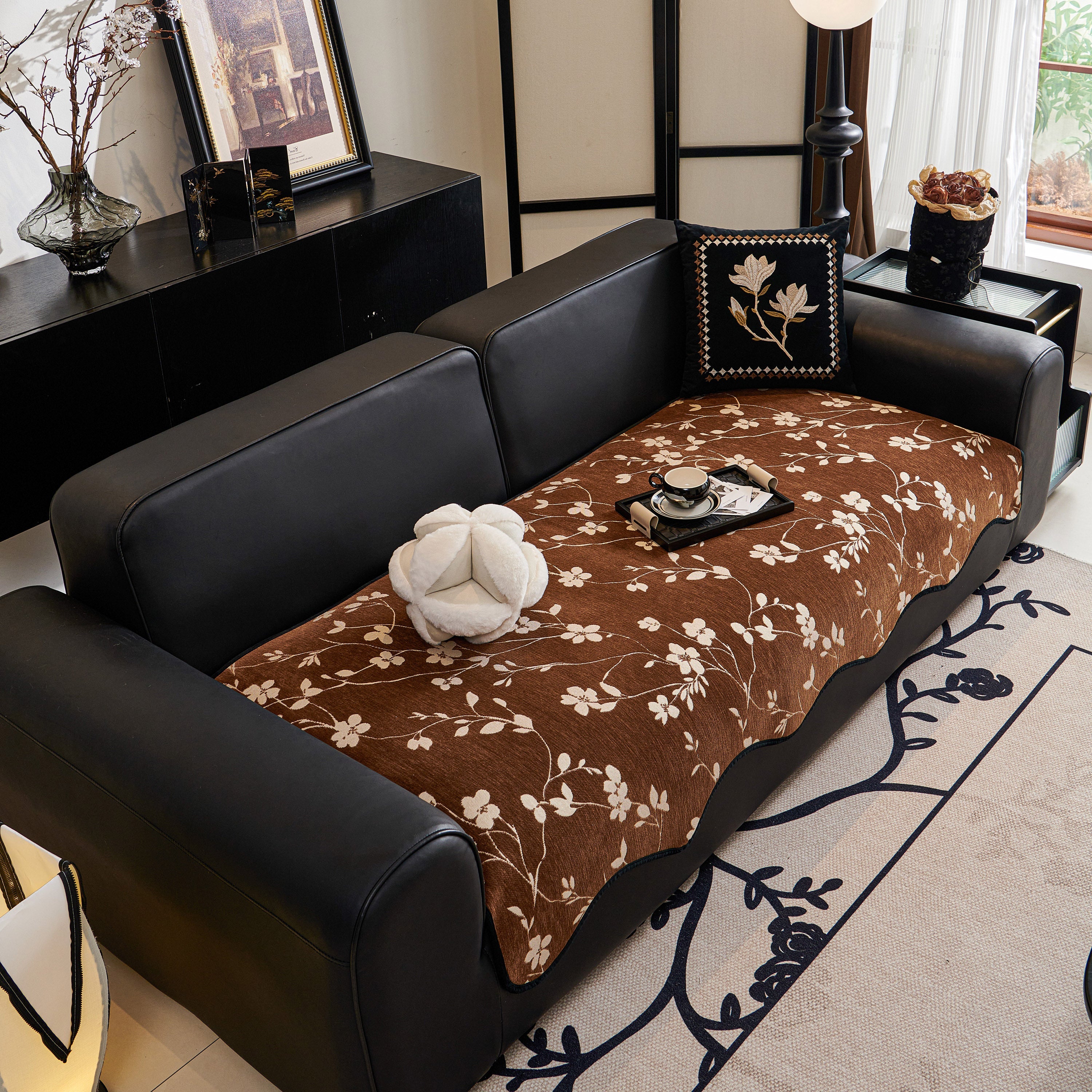 Floral Chenille Couch Cover, Non-slip Sofa Slipcover Protector For Furniture