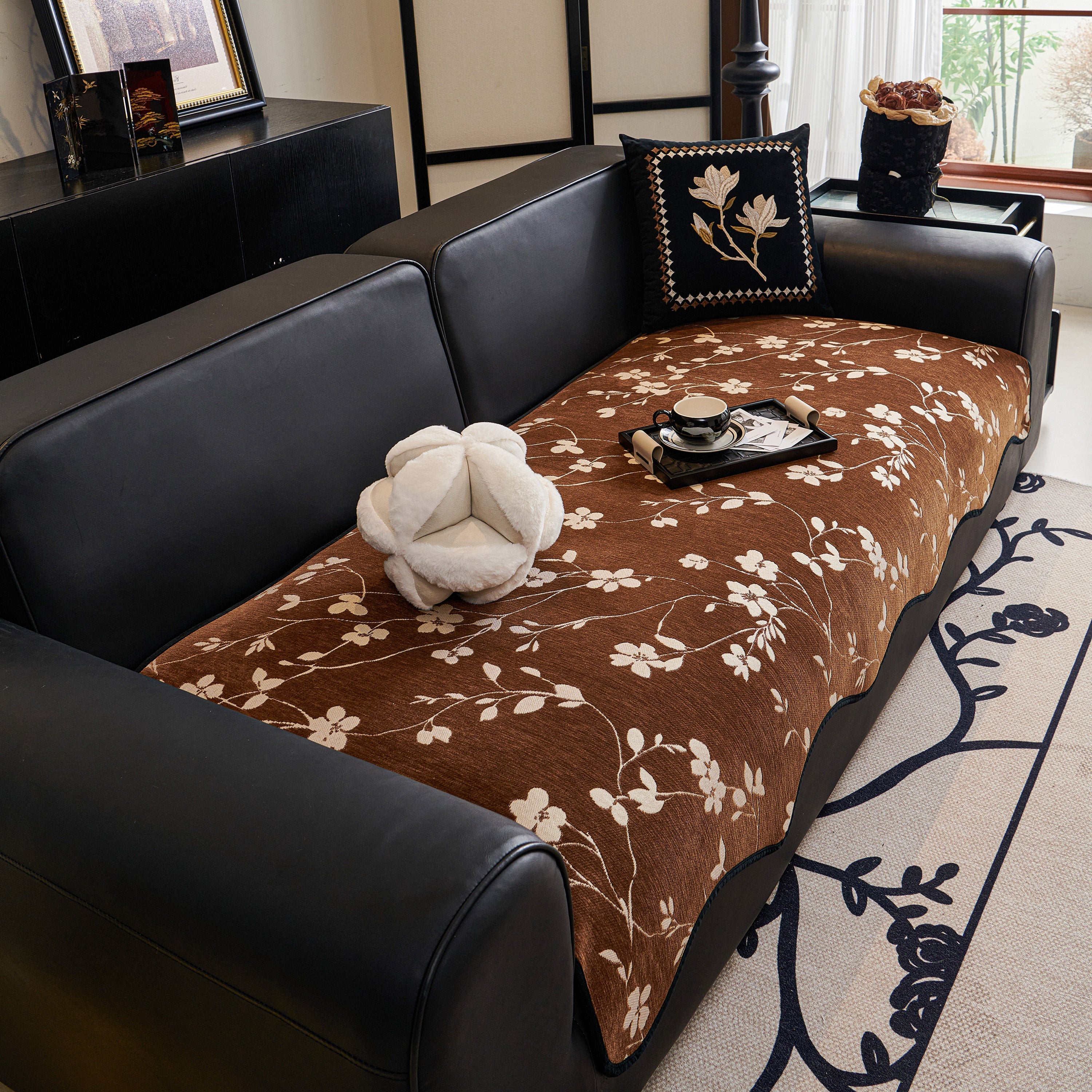 Floral Chenille Couch Cover, Non-slip Sofa Slipcover Protector For Furniture