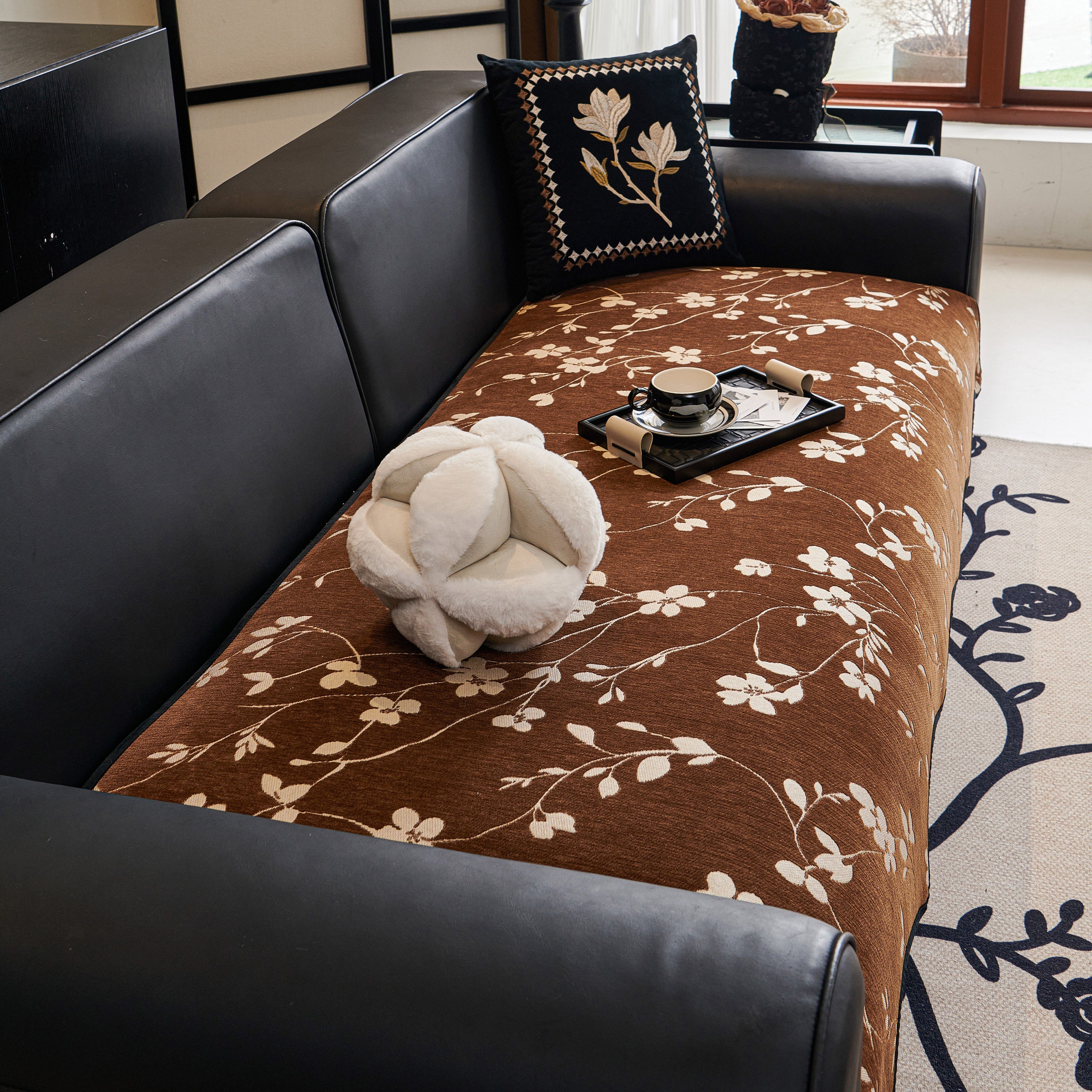 Floral Chenille Couch Cover, Non-slip Sofa Slipcover Protector For Furniture