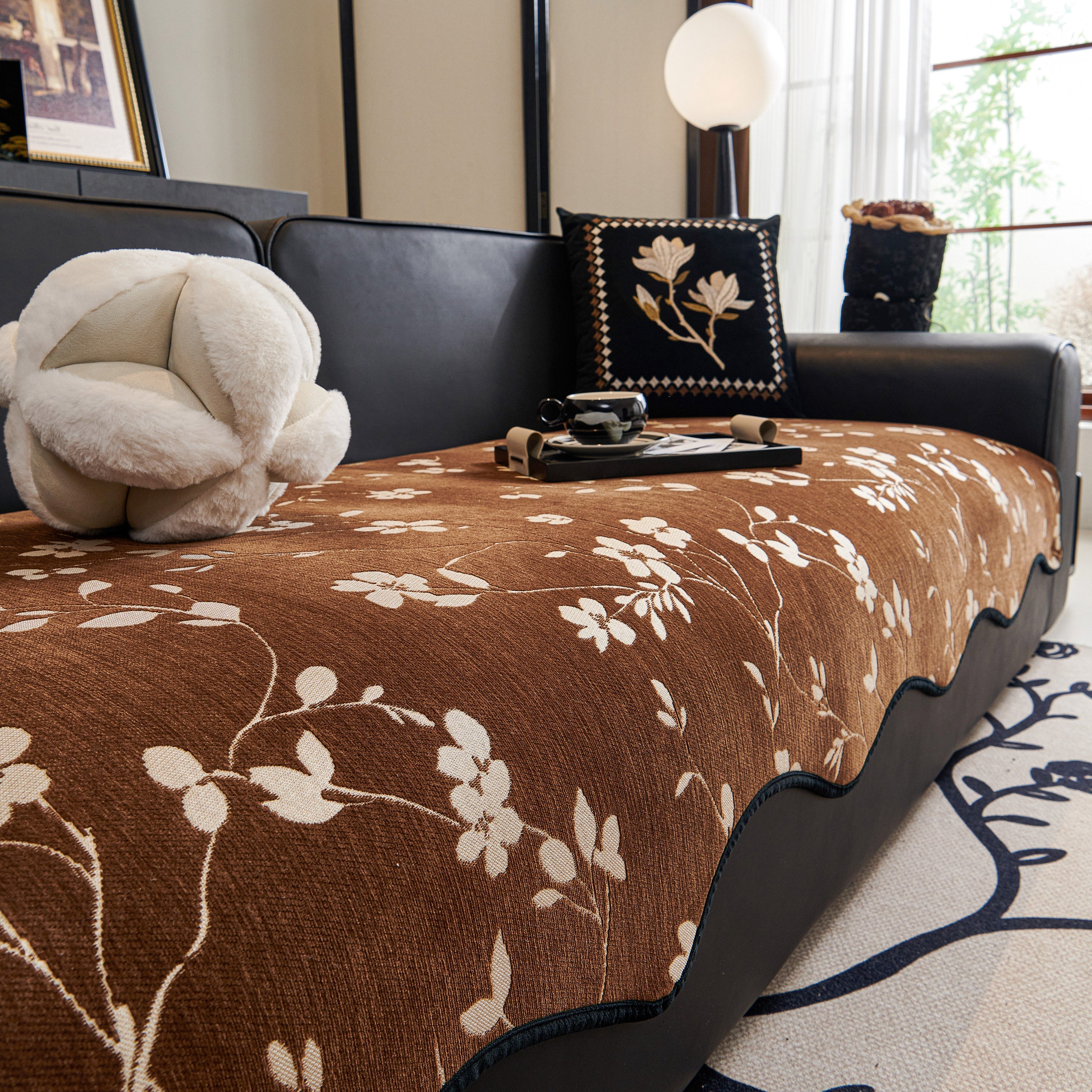 Floral Chenille Couch Cover, Non-slip Sofa Slipcover Protector For Furniture