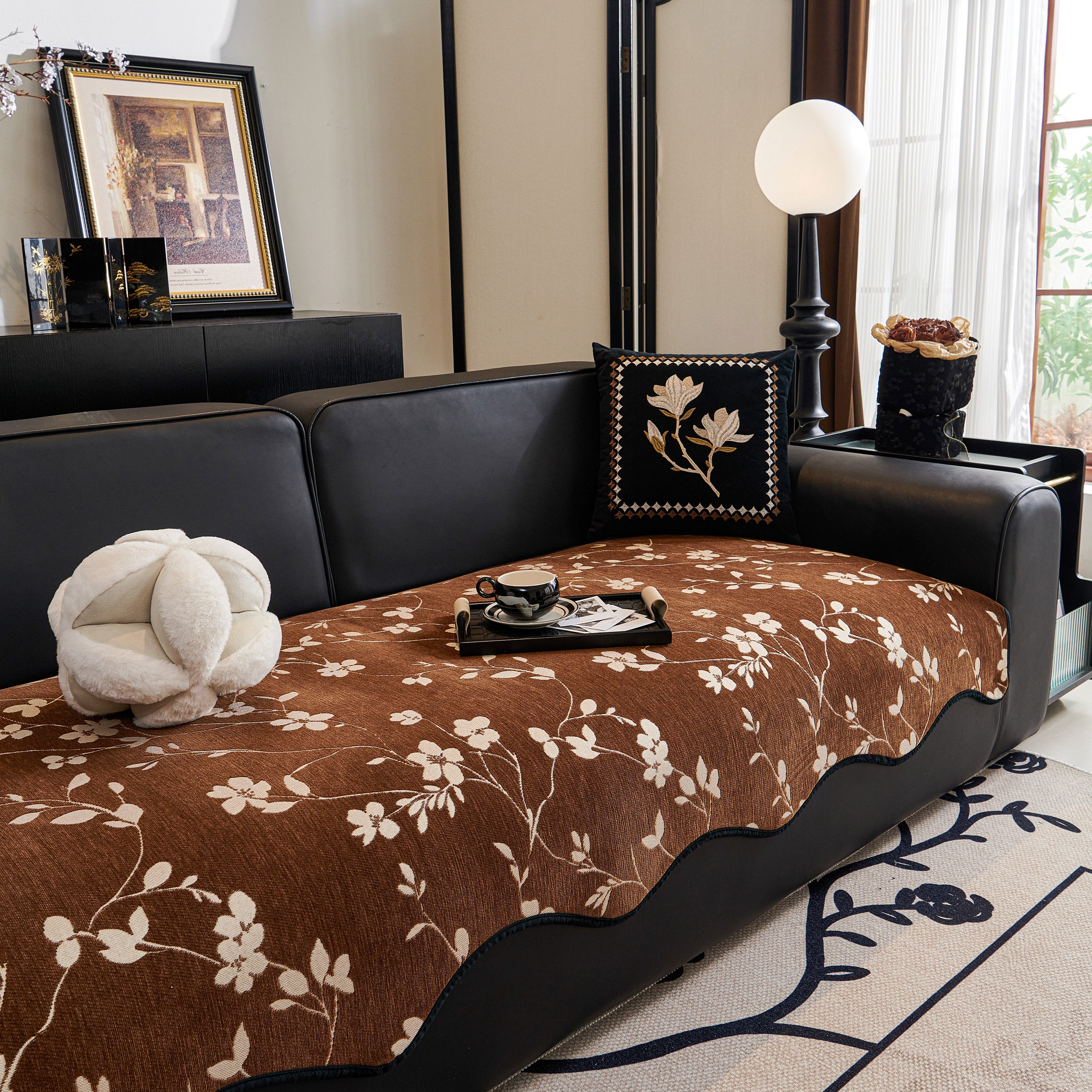 Floral Chenille Couch Cover, Non-slip Sofa Slipcover Protector For Furniture