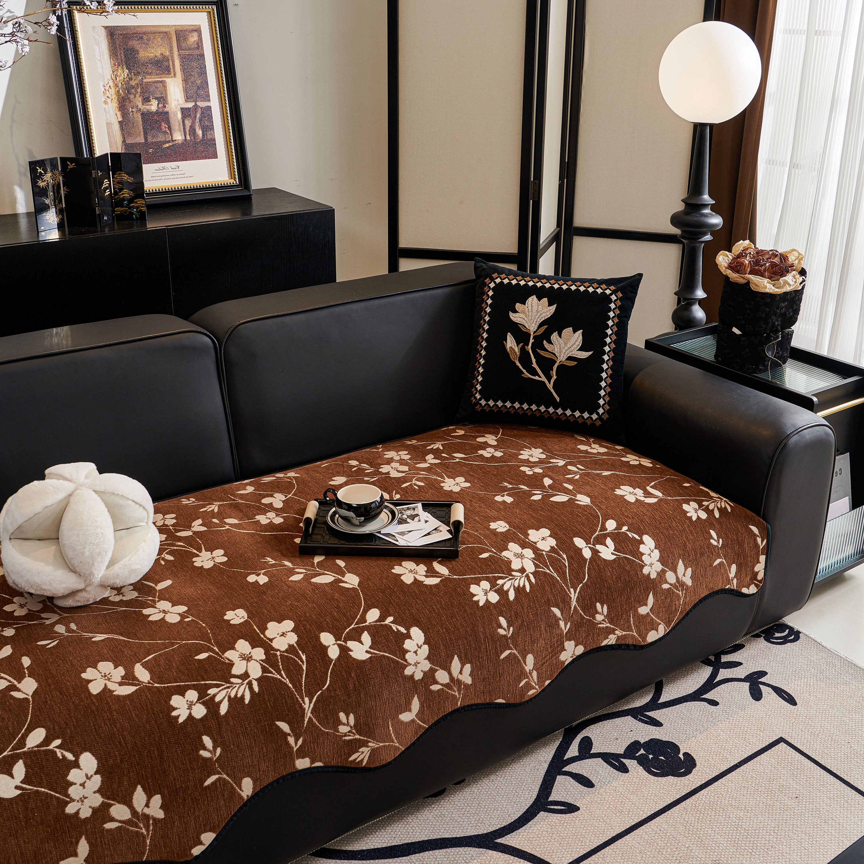 Floral Chenille Couch Cover, Non-slip Sofa Slipcover Protector For Furniture