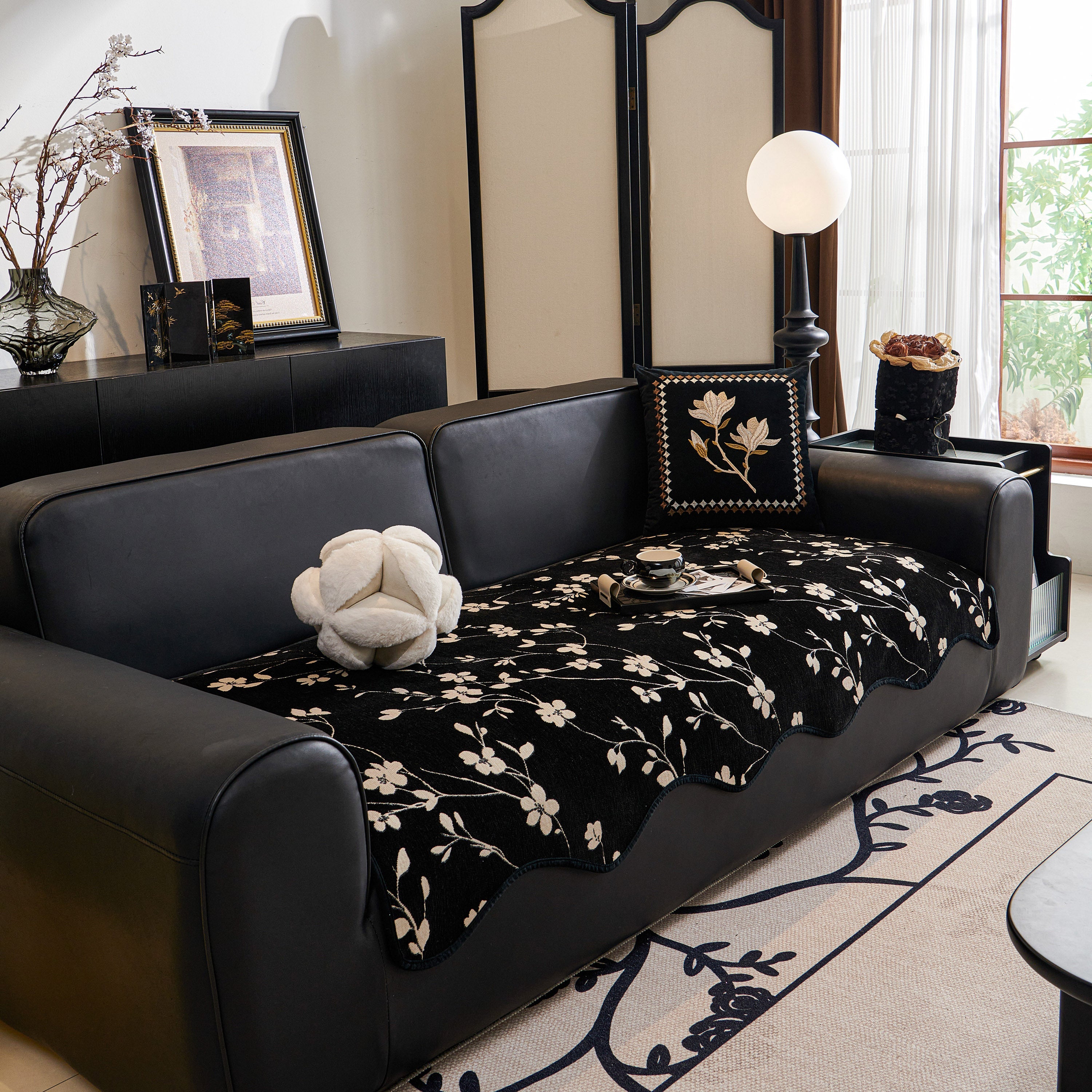 Floral Chenille Couch Cover, Non-slip Sofa Slipcover Protector For Furniture