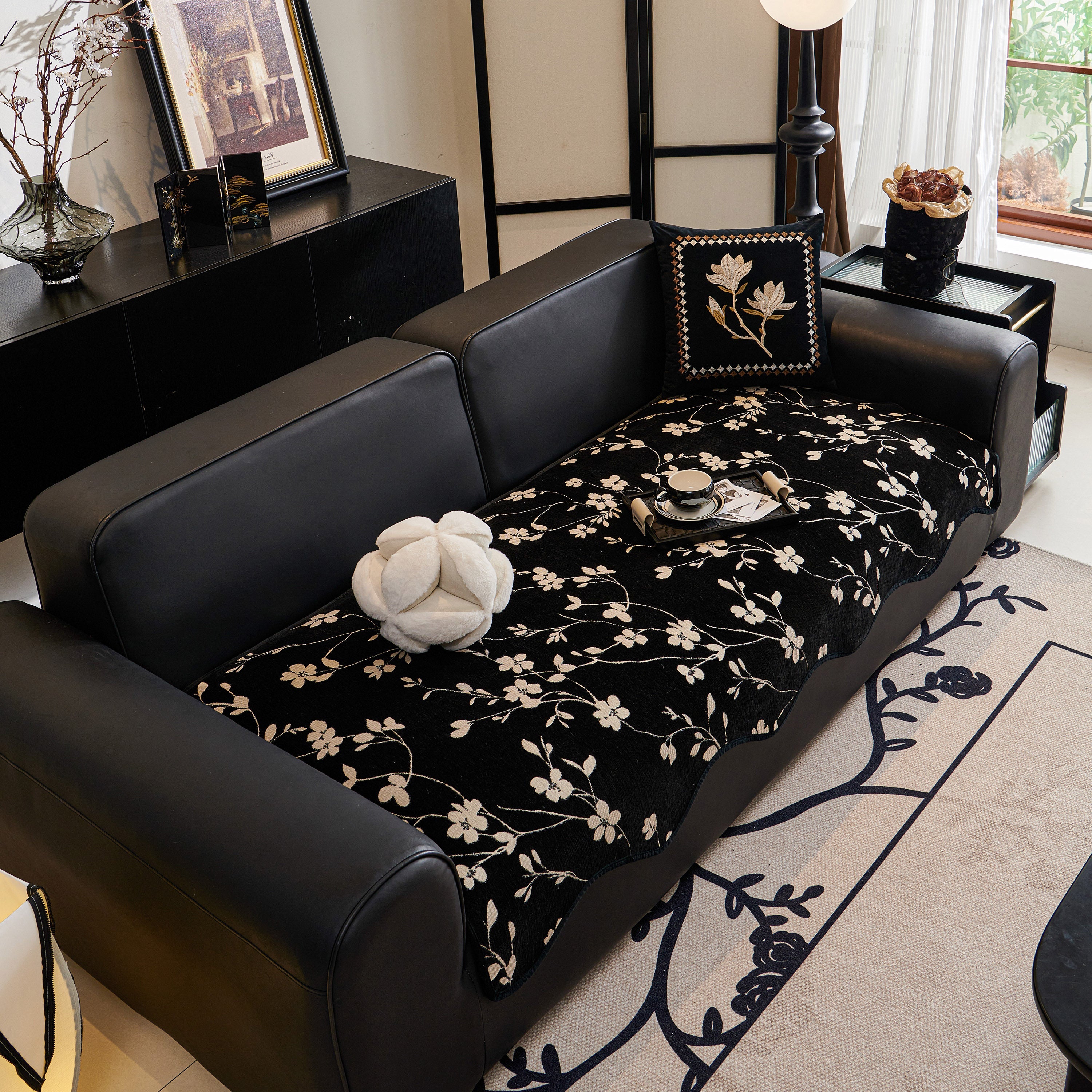 Floral Chenille Couch Cover, Non-slip Sofa Slipcover Protector For Furniture