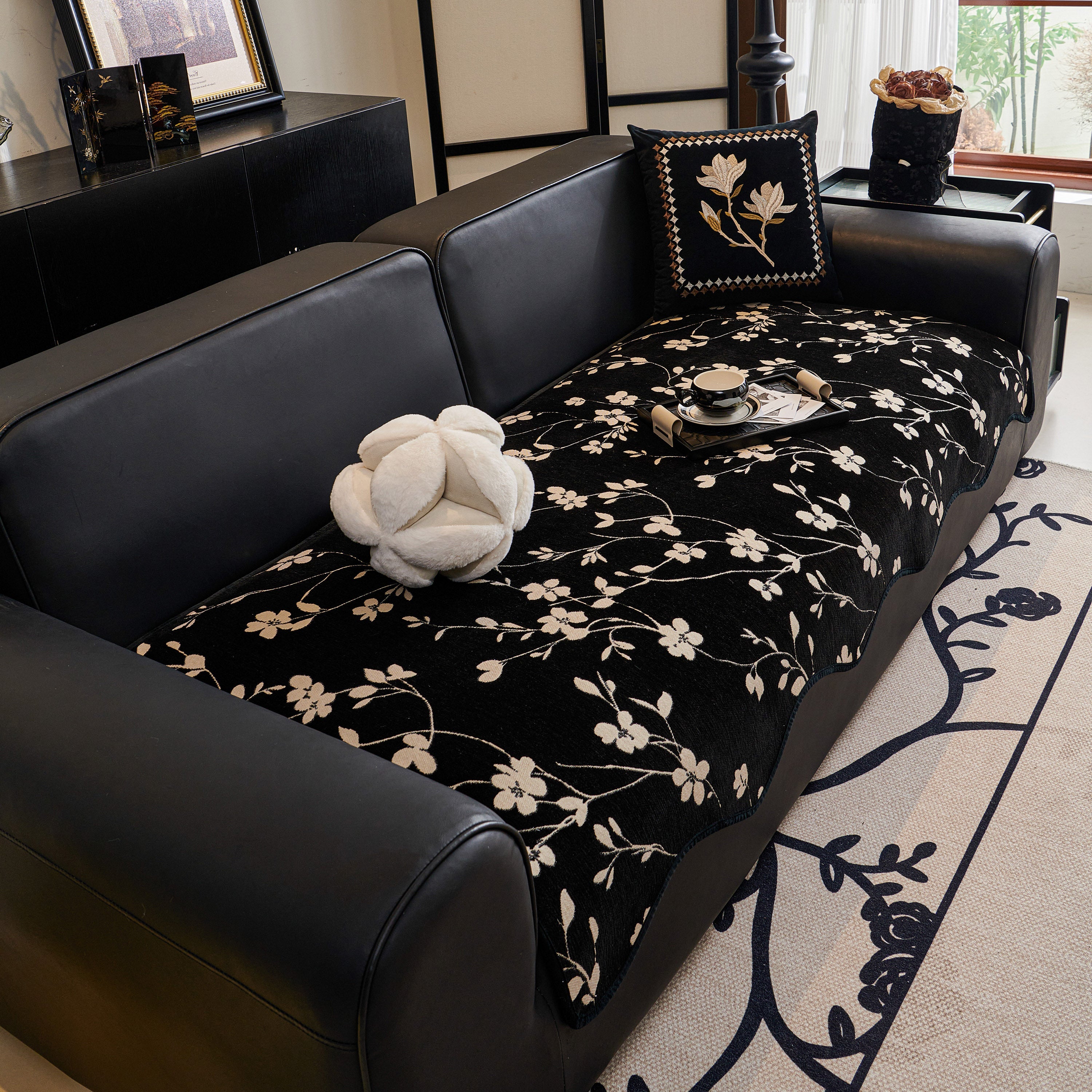 Floral Chenille Couch Cover, Non-slip Sofa Slipcover Protector For Furniture
