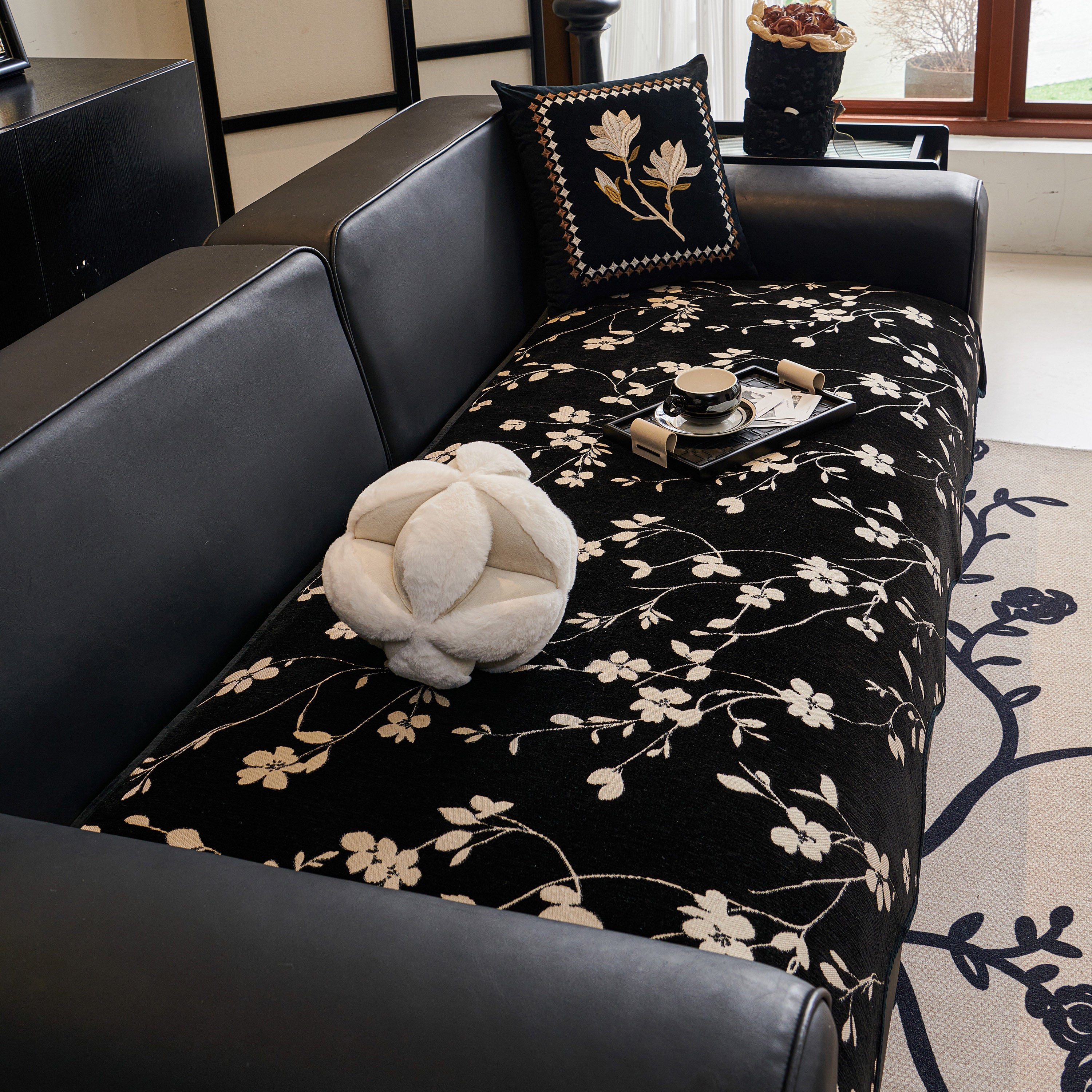 Floral Chenille Couch Cover, Non-slip Sofa Slipcover Protector For Furniture