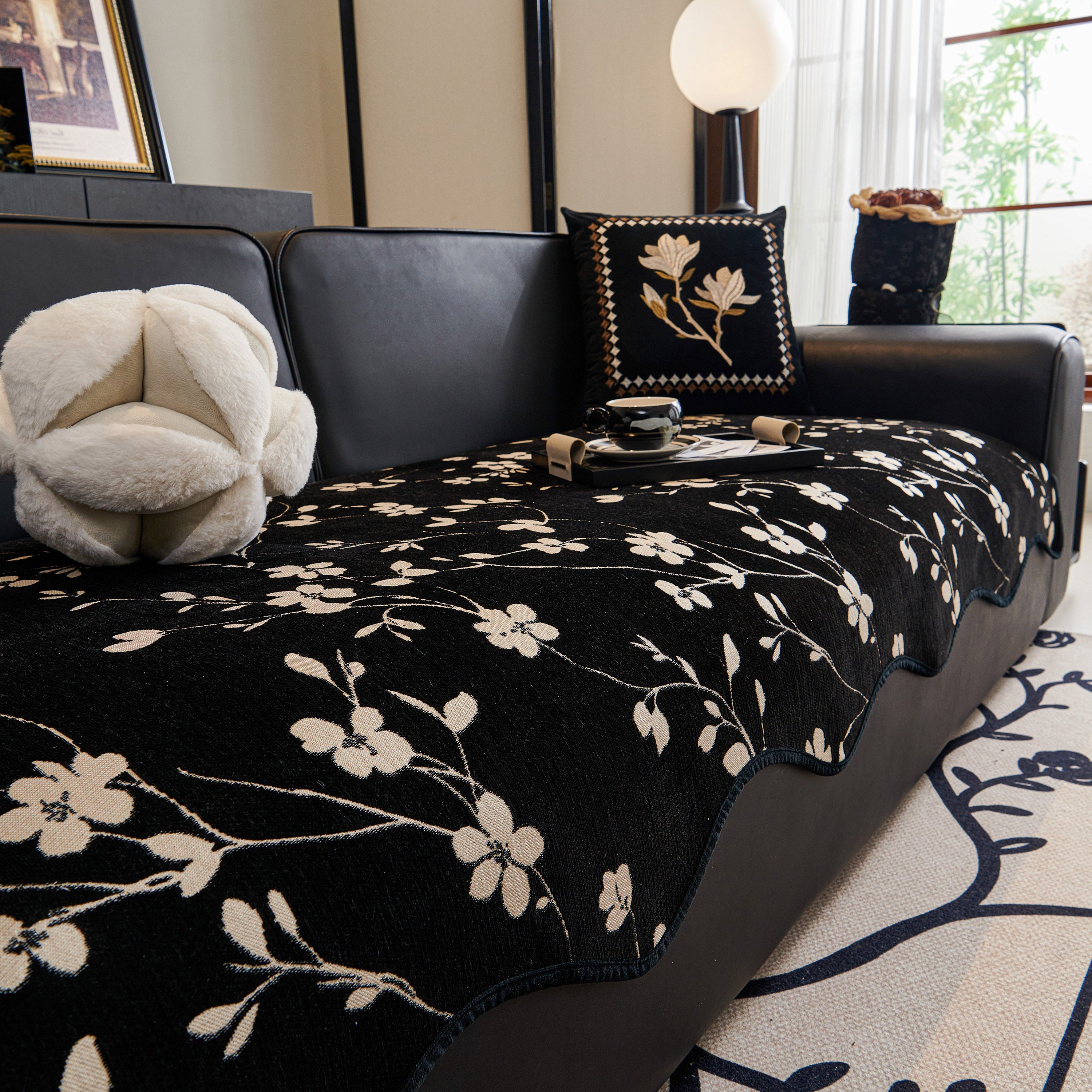 Floral Chenille Couch Cover, Non-slip Sofa Slipcover Protector For Furniture