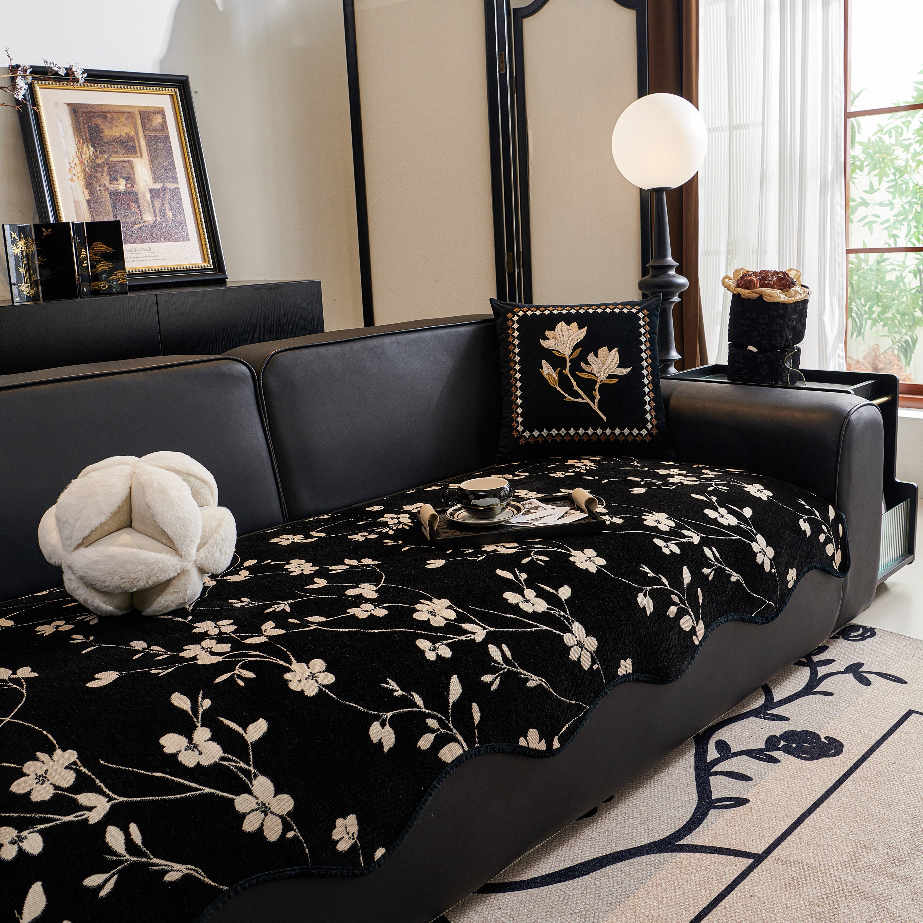 Floral Chenille Couch Cover, Non-slip Sofa Slipcover Protector For Furniture