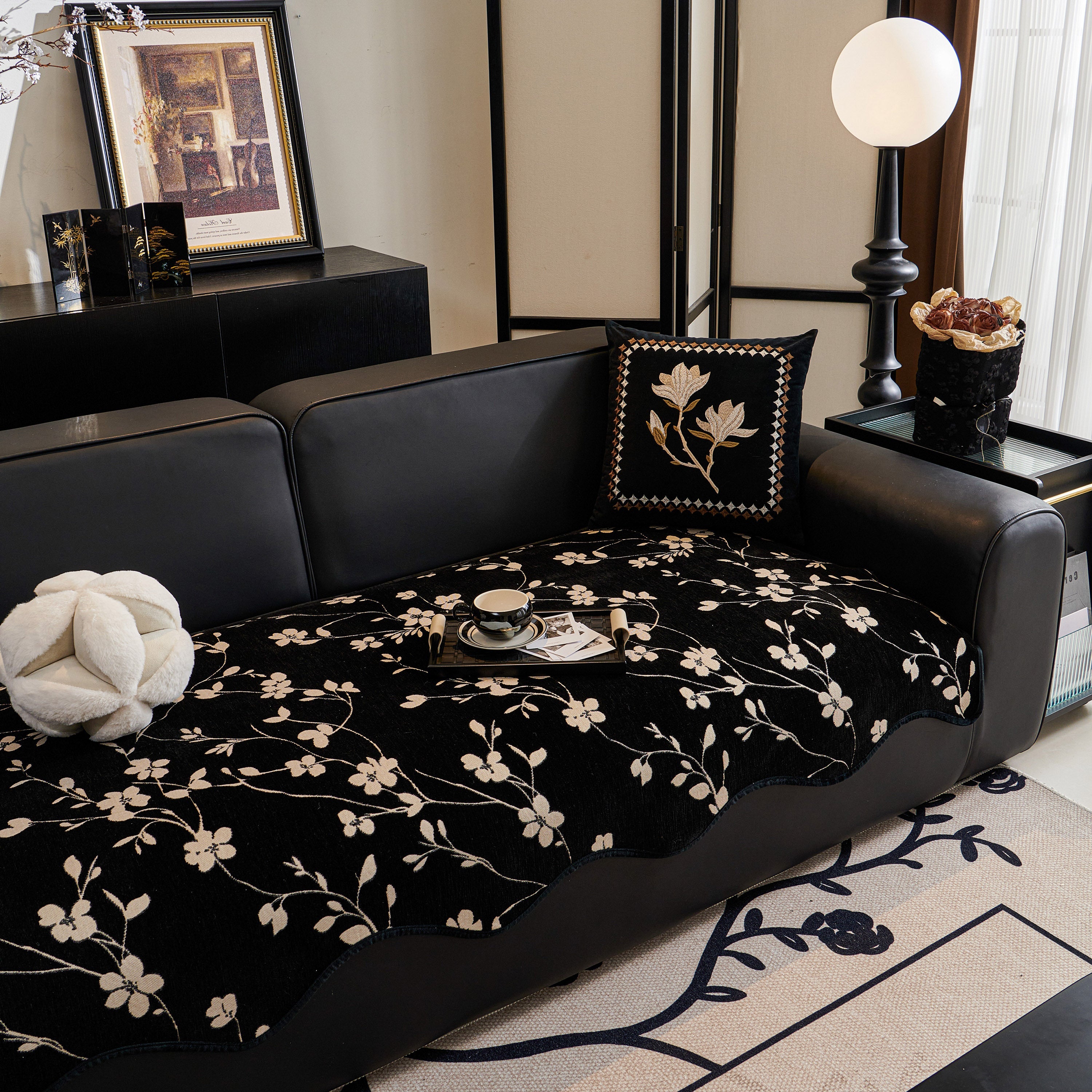 Floral Chenille Couch Cover, Non-slip Sofa Slipcover Protector For Furniture