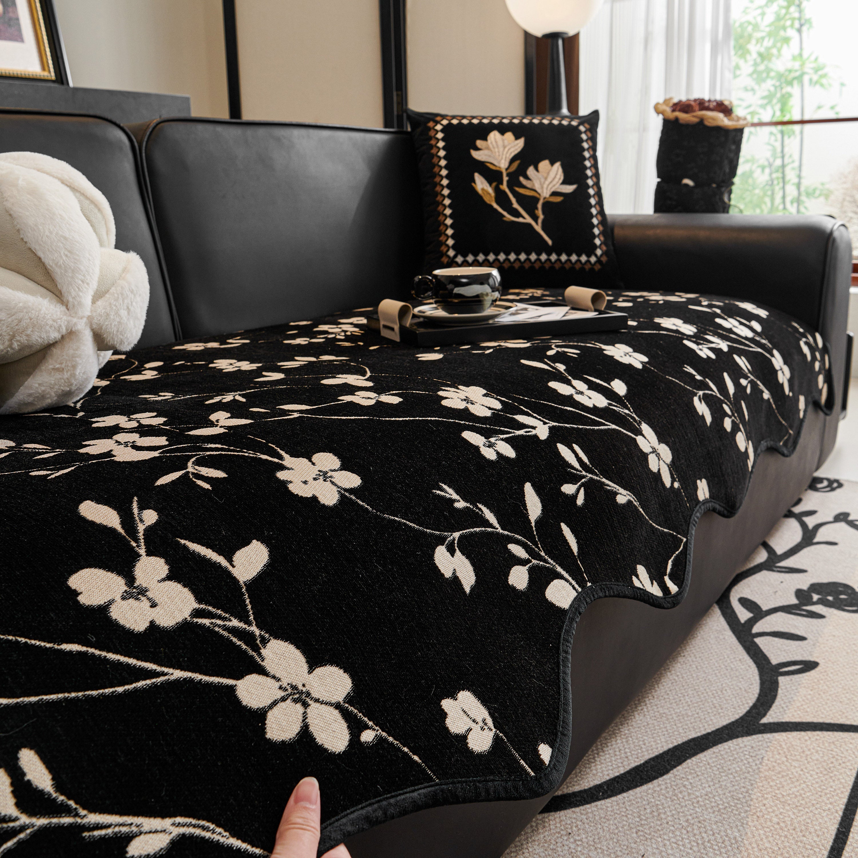 Floral Chenille Couch Cover, Non-slip Sofa Slipcover Protector For Furniture