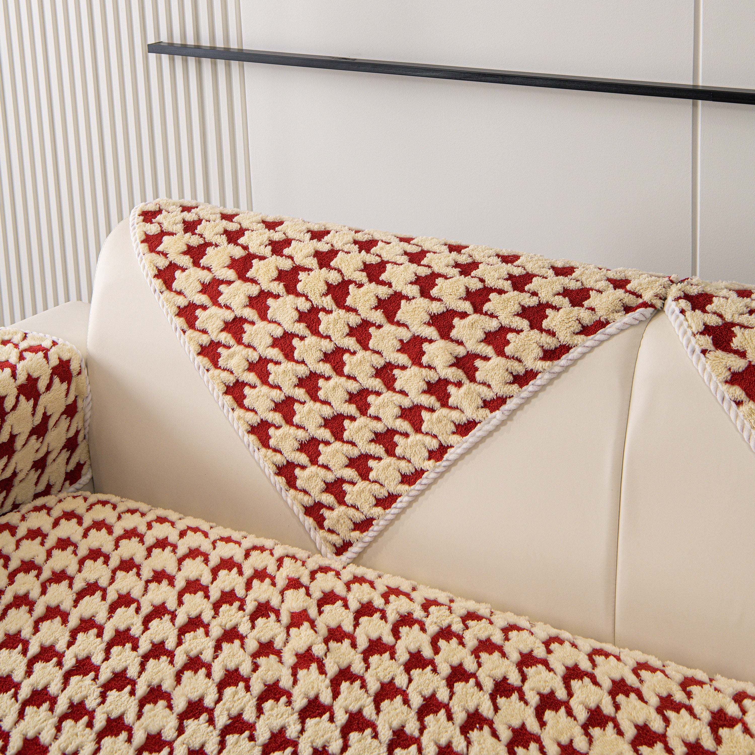 Winter Thickened Sherpa Fleece Houndstooth Sofa Cushion, Non-slip Sofa Cover With Plush