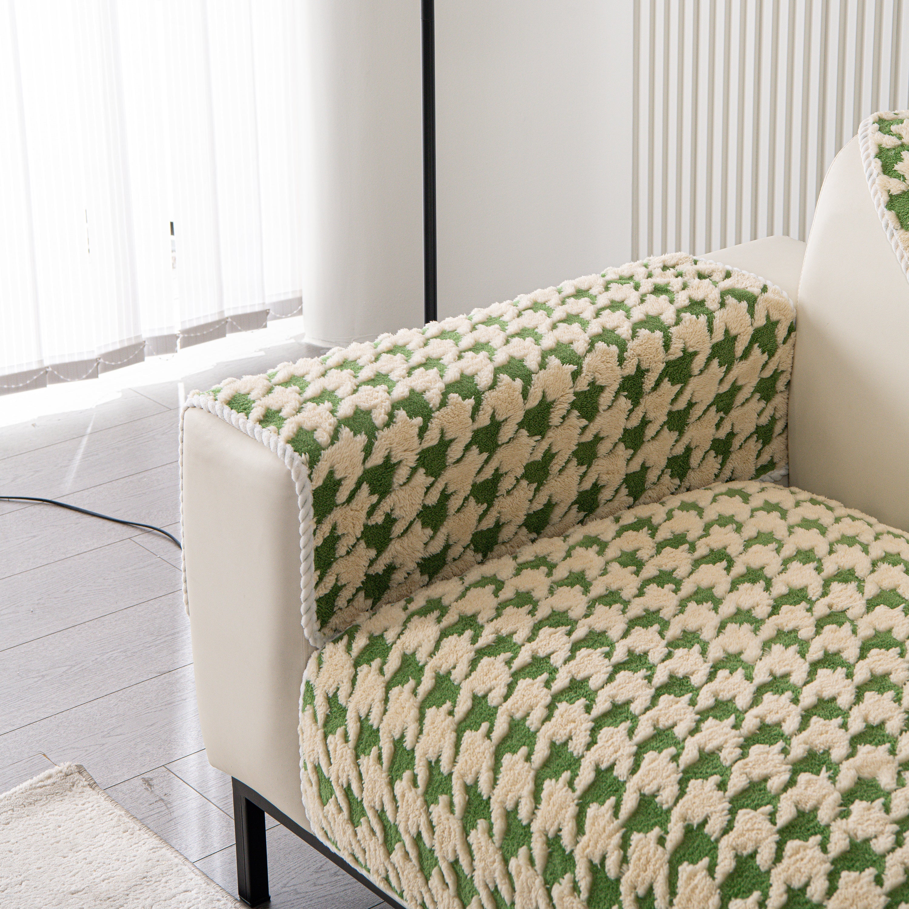 Winter Thickened Sherpa Fleece Houndstooth Sofa Cushion, Non-slip Sofa Cover With Plush