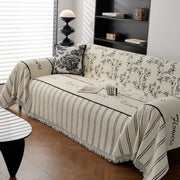 Chenille Striped Floral Couch Cover Sofa Slipcover For Most Shape Sofas, Reversible Sofa Throw Cover