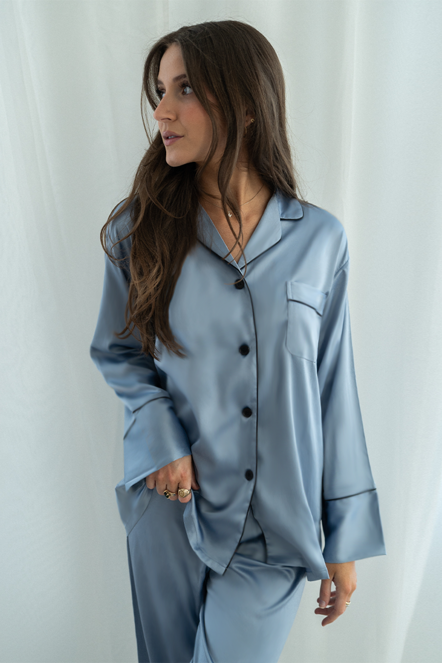 Baby Blue Satin Pajama Pants Set