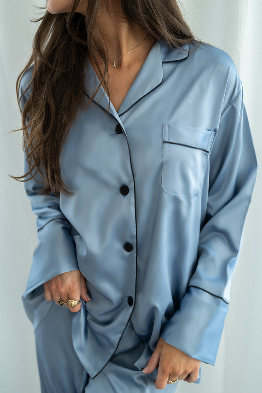 Baby Blue Satin Pajama Pants Set