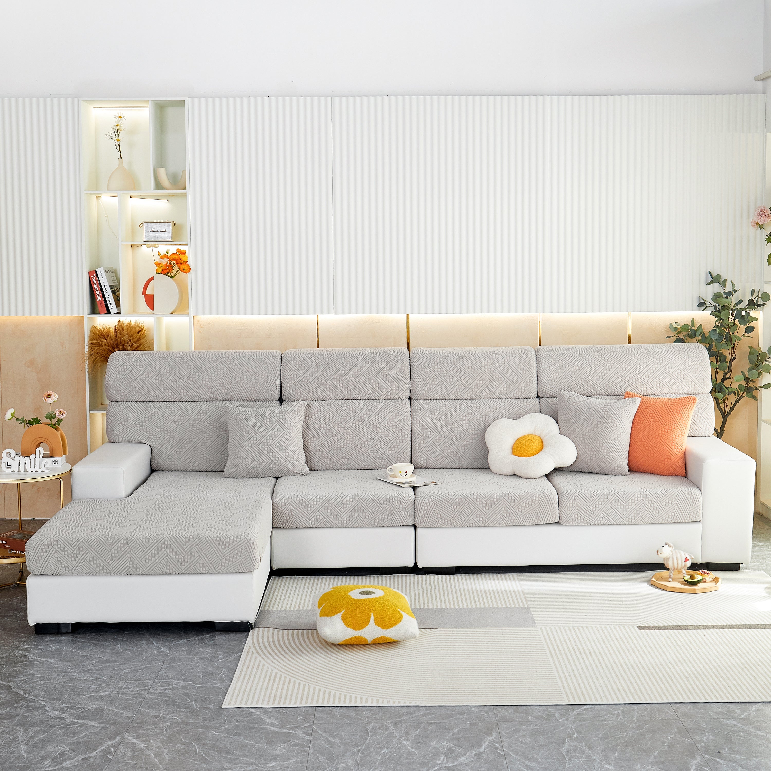Stretch Jacquard Fleece Settee Cushion Covers, Stylish Non Slip Couch Cushion Covers For Sectional Sofas