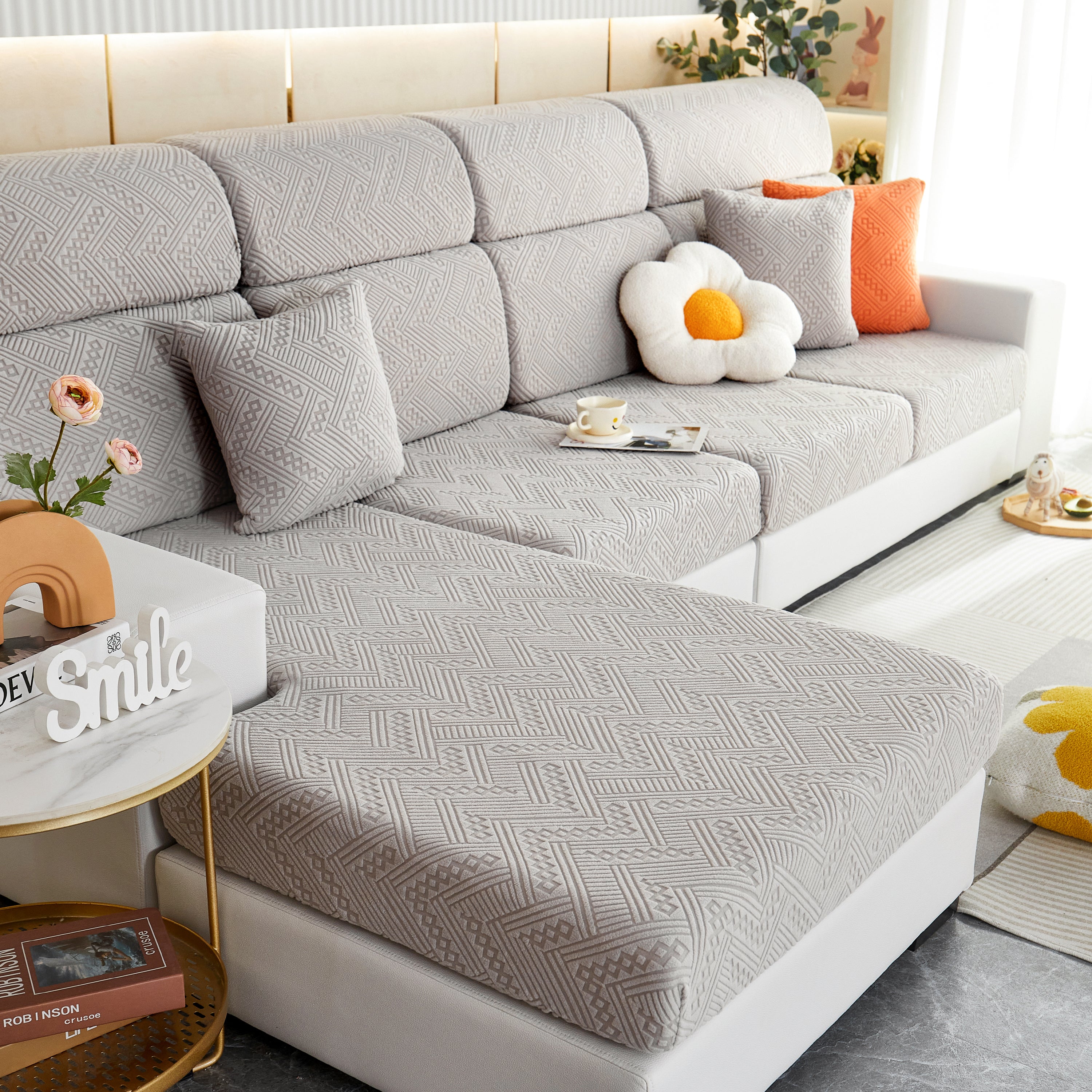 Stretch Jacquard Fleece Settee Cushion Covers, Stylish Non Slip Couch Cushion Covers For Sectional Sofas