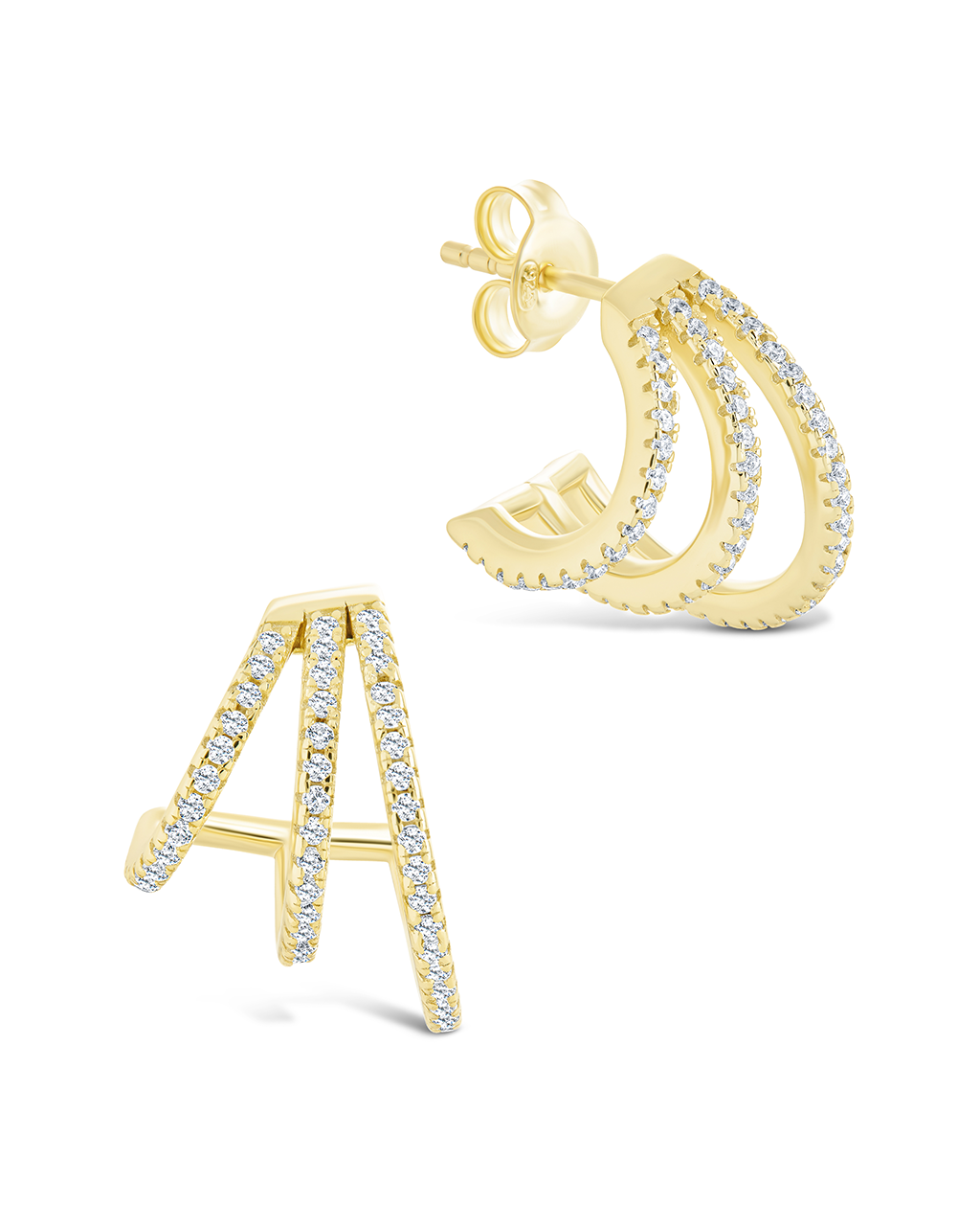 Sterling Silver Porter Triple Row Cz Huggie Hoops