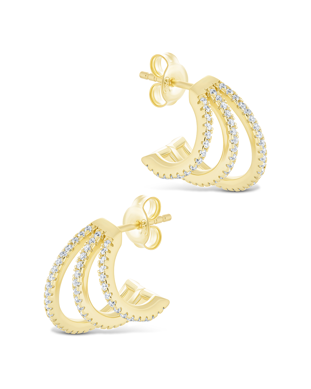 Sterling Silver Porter Triple Row Cz Huggie Hoops