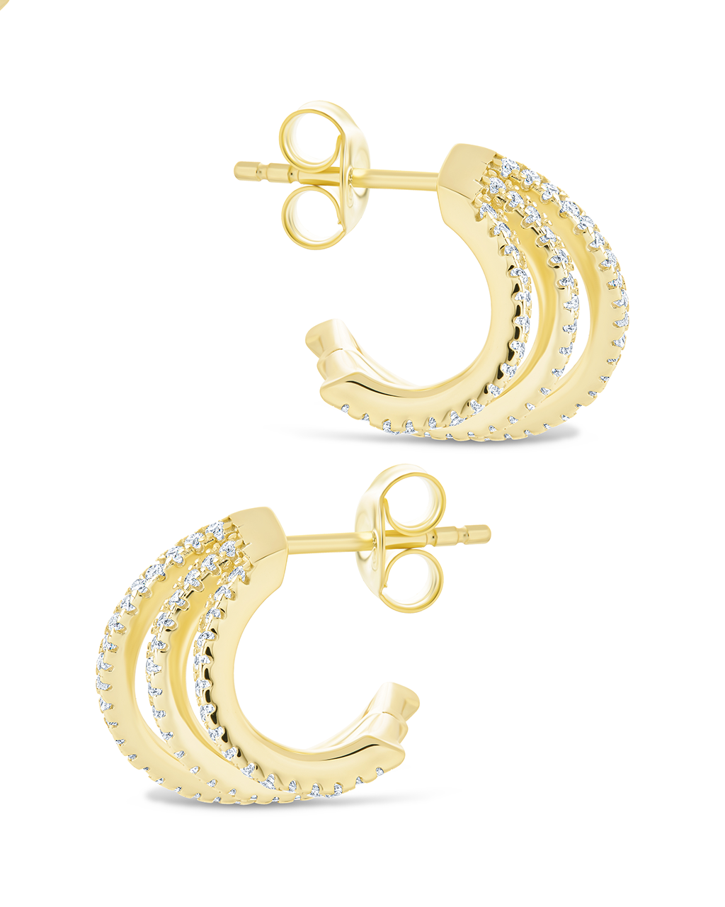 Sterling Silver Porter Triple Row Cz Huggie Hoops