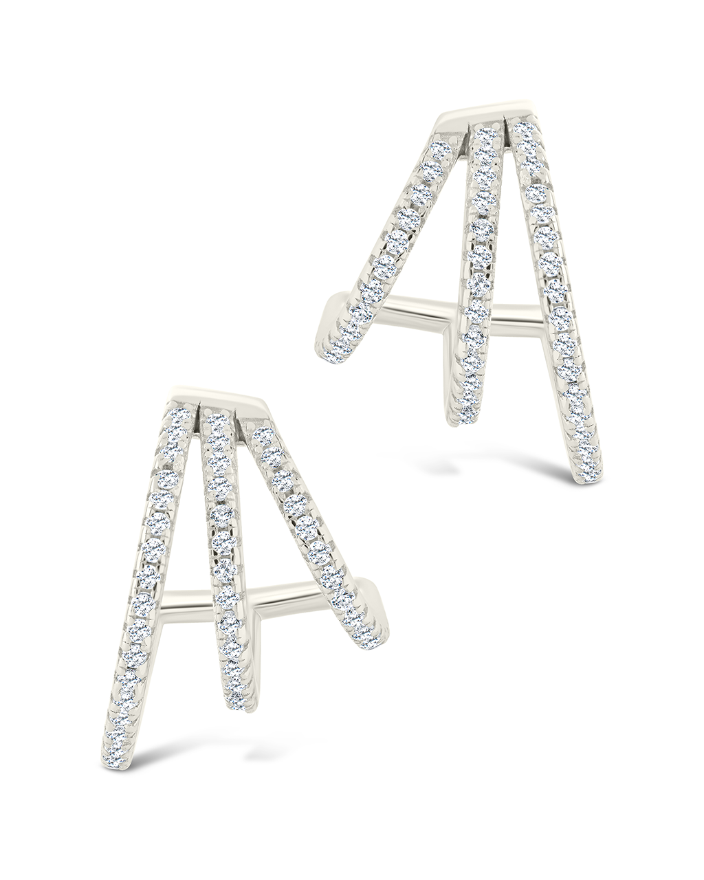 Sterling Silver Porter Triple Row Cz Huggie Hoops