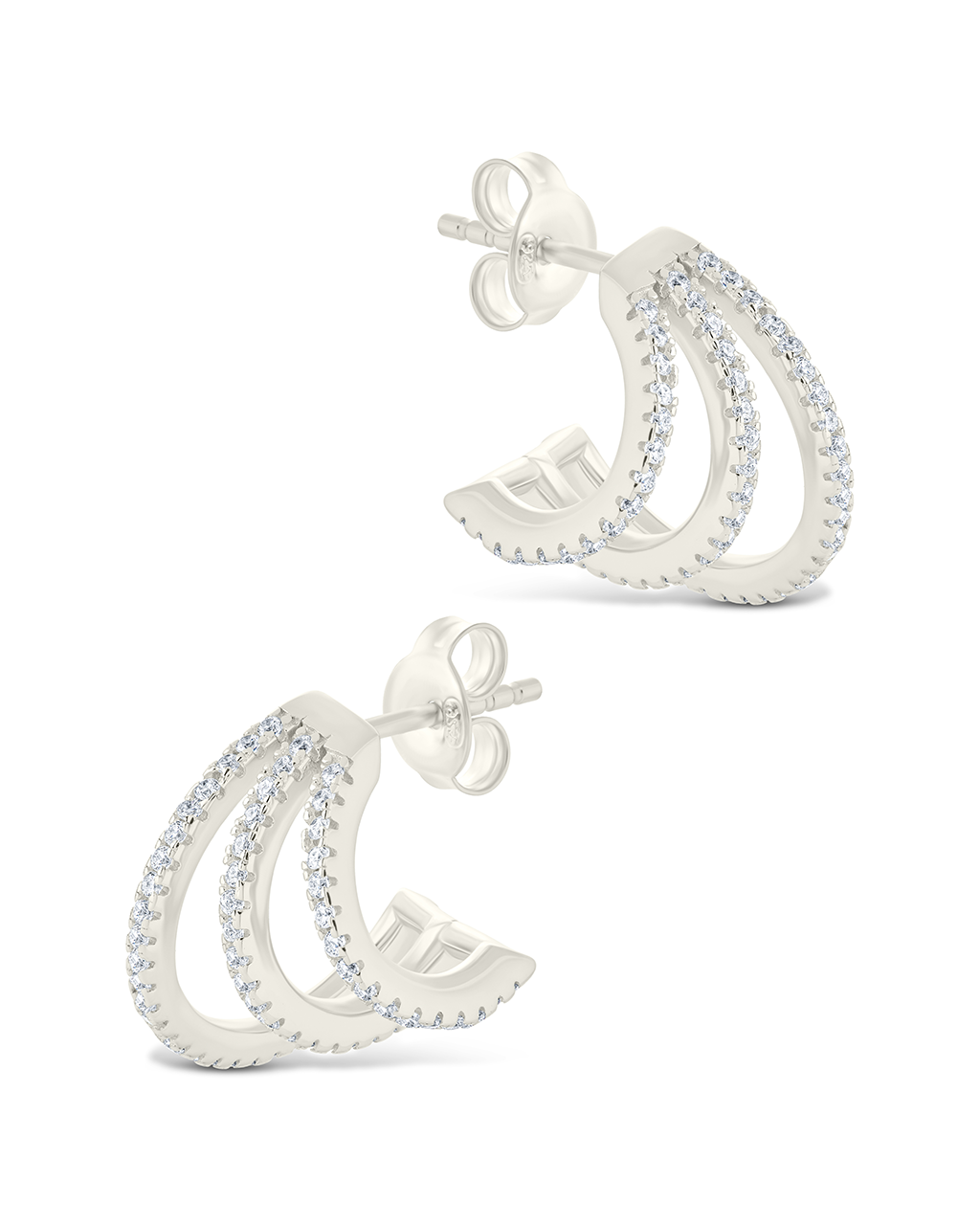 Sterling Silver Porter Triple Row Cz Huggie Hoops