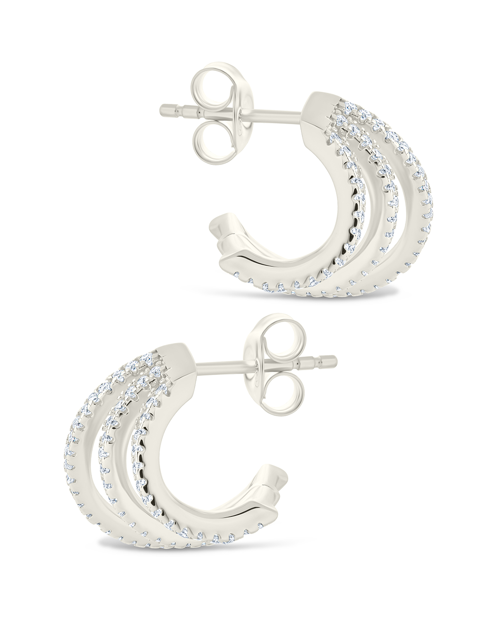 Sterling Silver Porter Triple Row Cz Huggie Hoops