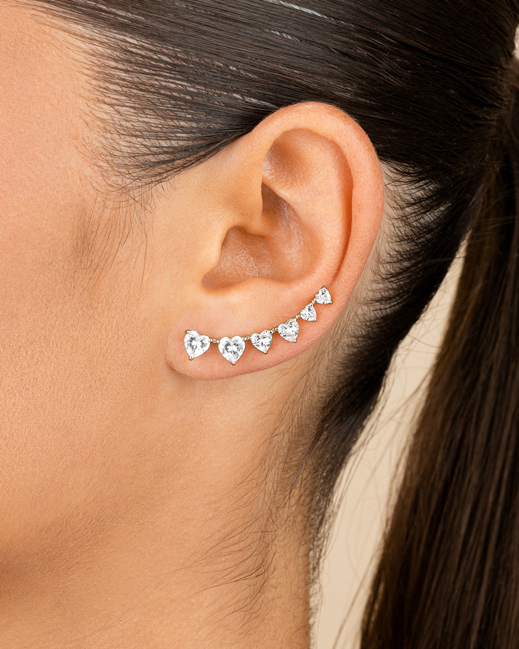 Sterling Silver Jillian Cz Heart Crawler Studs