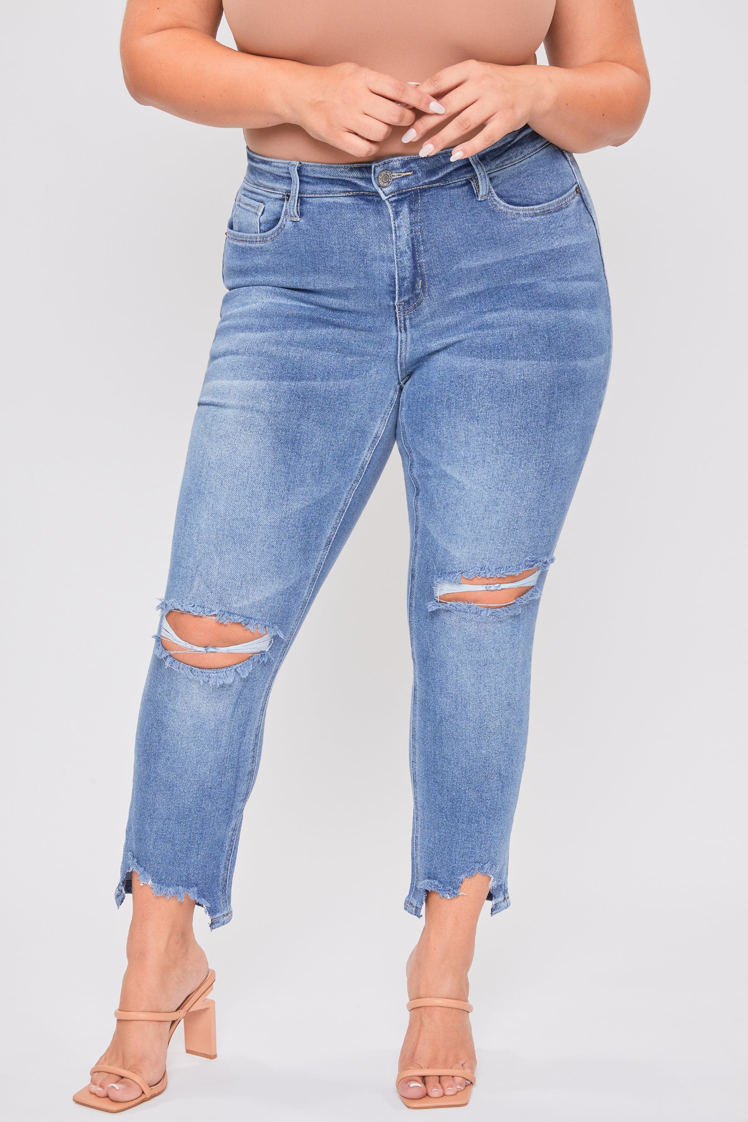 Women's Plus Dream Slim Straight Ankle Jeans With Hem Destruction