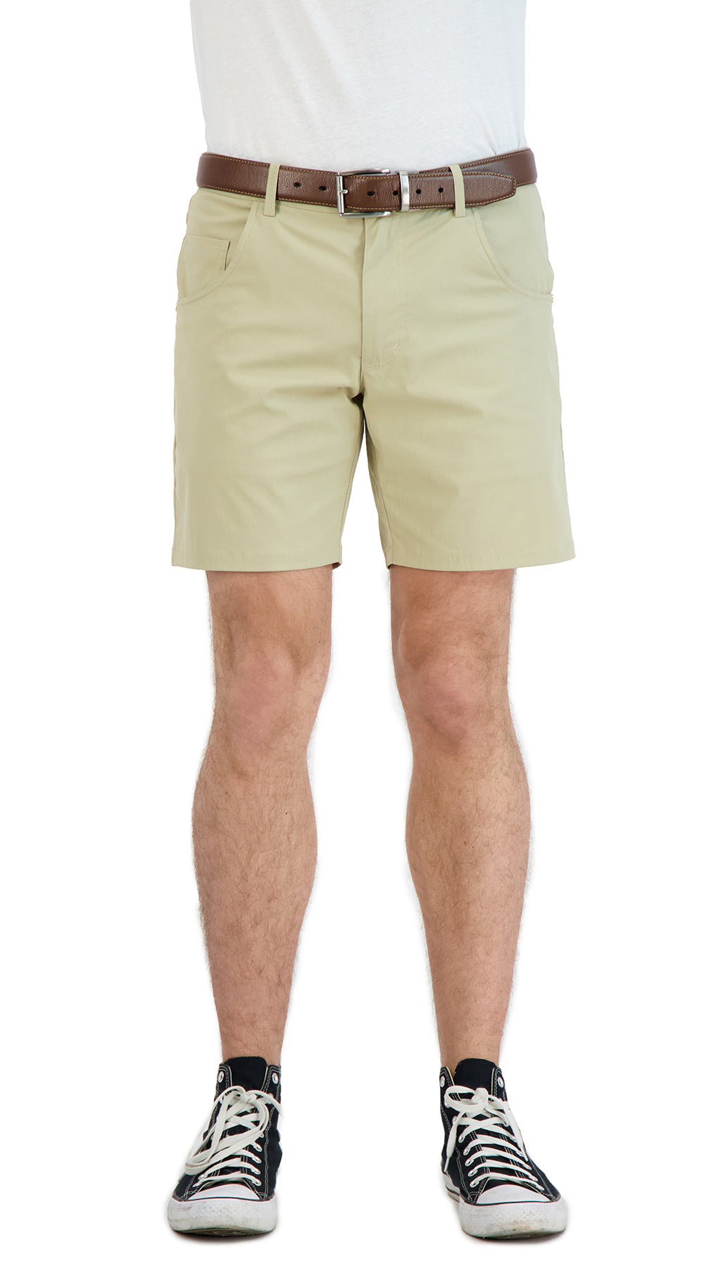 Everyday Stretch Shorts With A Comfortable Built-in Liner- Denim Style- Khaki