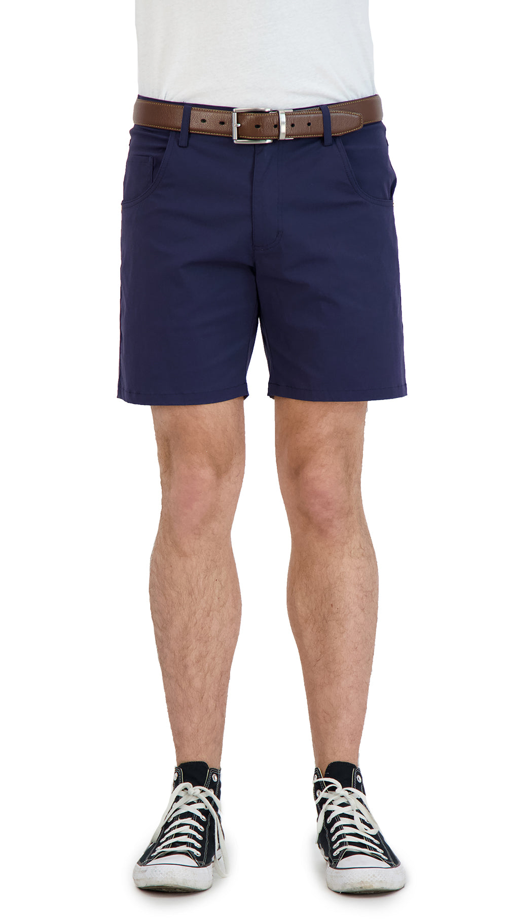 Everyday Stretch Shorts With A Comfortable Built-in Liner- Denim Style- Navy