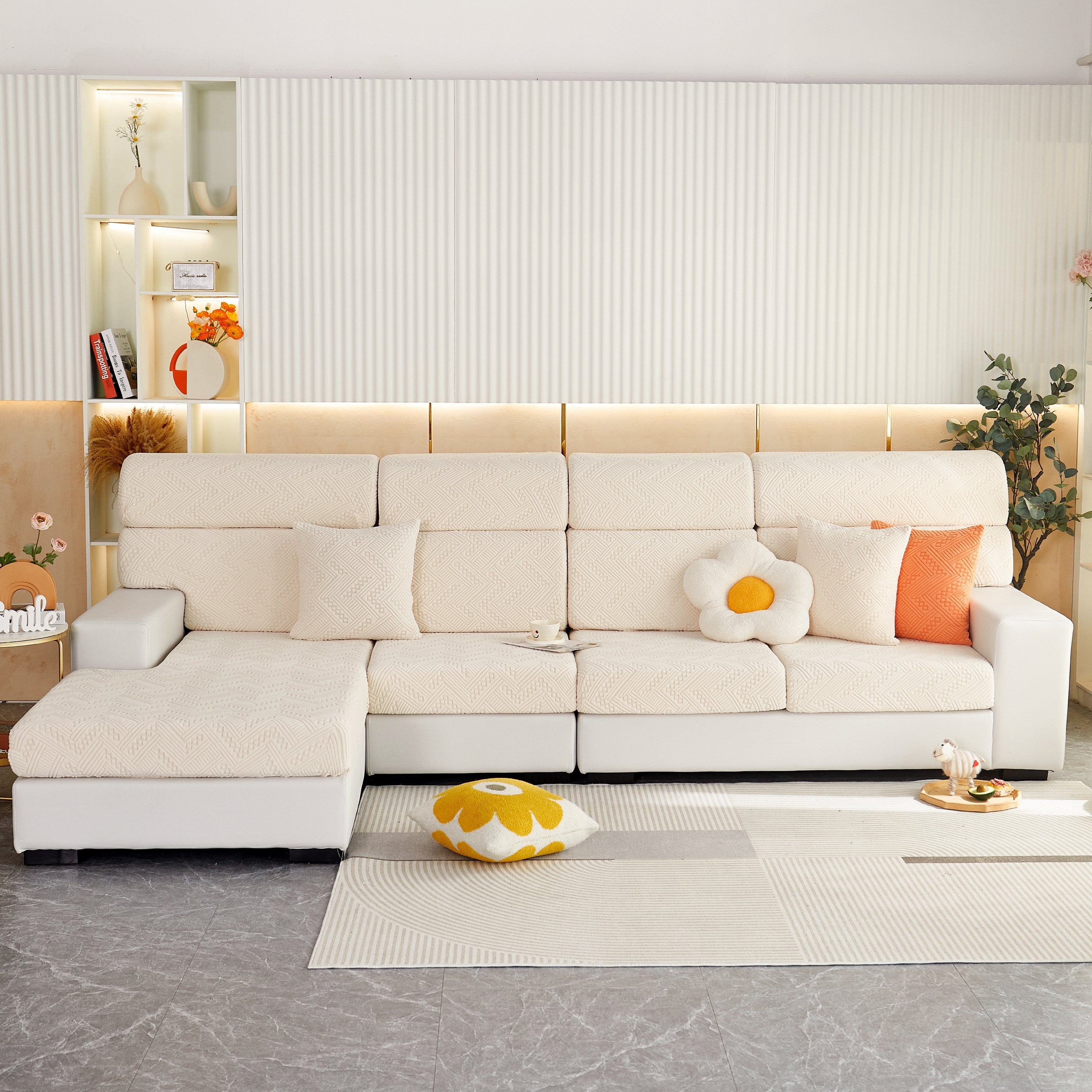 Stretch Jacquard Fleece Settee Cushion Covers, Stylish Non Slip Couch Cushion Covers For Sectional Sofas