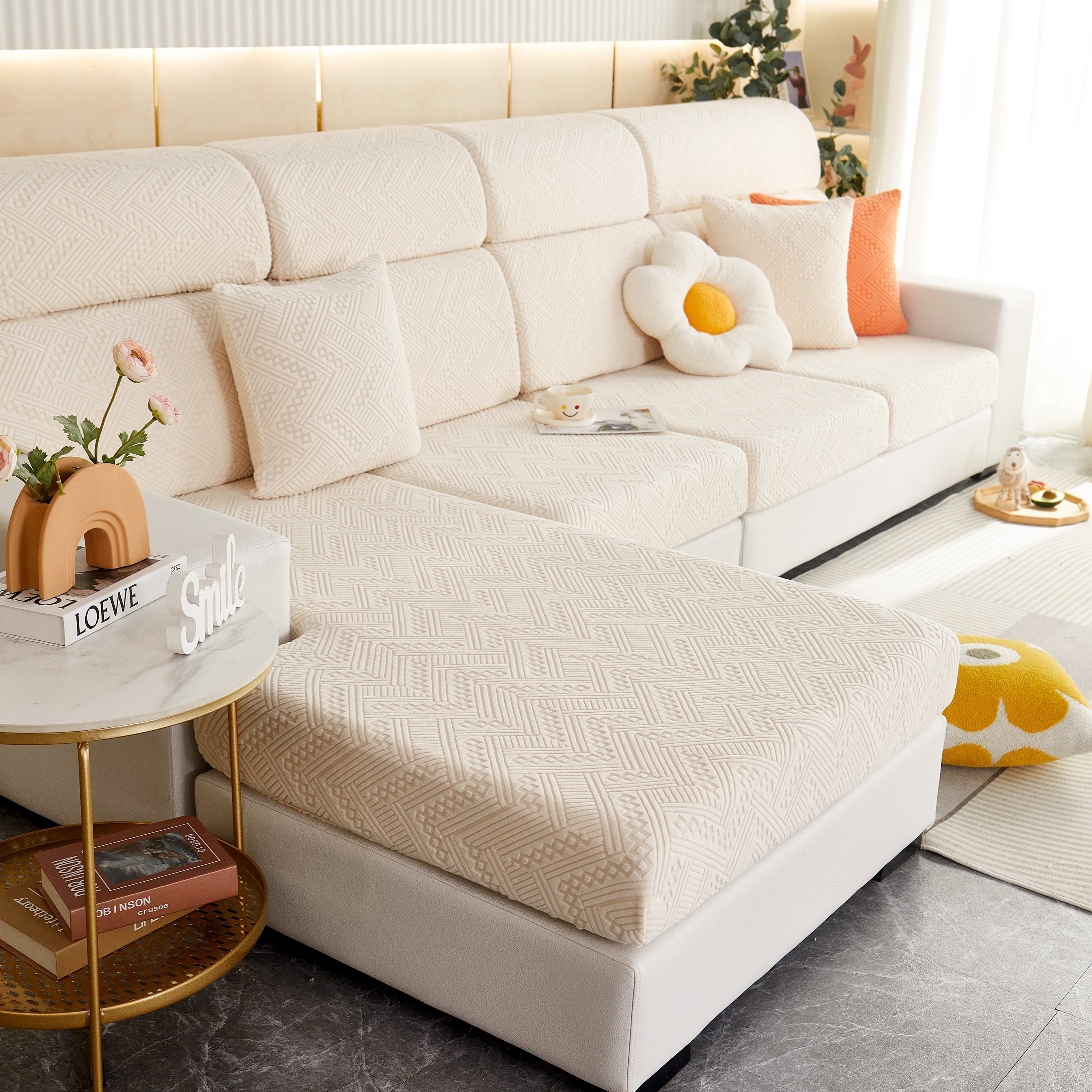 Stretch Jacquard Fleece Settee Cushion Covers, Stylish Non Slip Couch Cushion Covers For Sectional Sofas