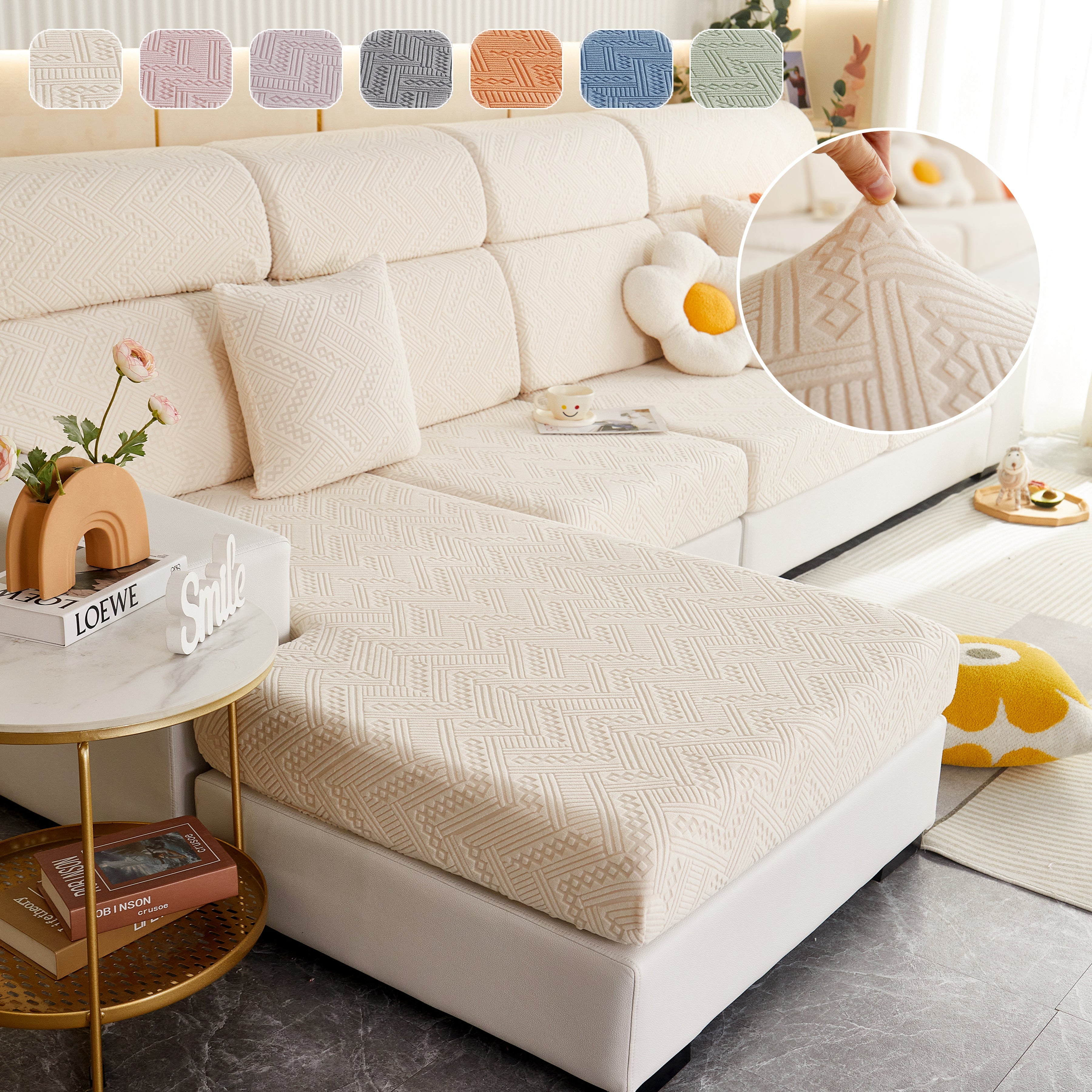 Stretch Jacquard Fleece Settee Cushion Covers, Stylish Non Slip Couch Cushion Covers For Sectional Sofas