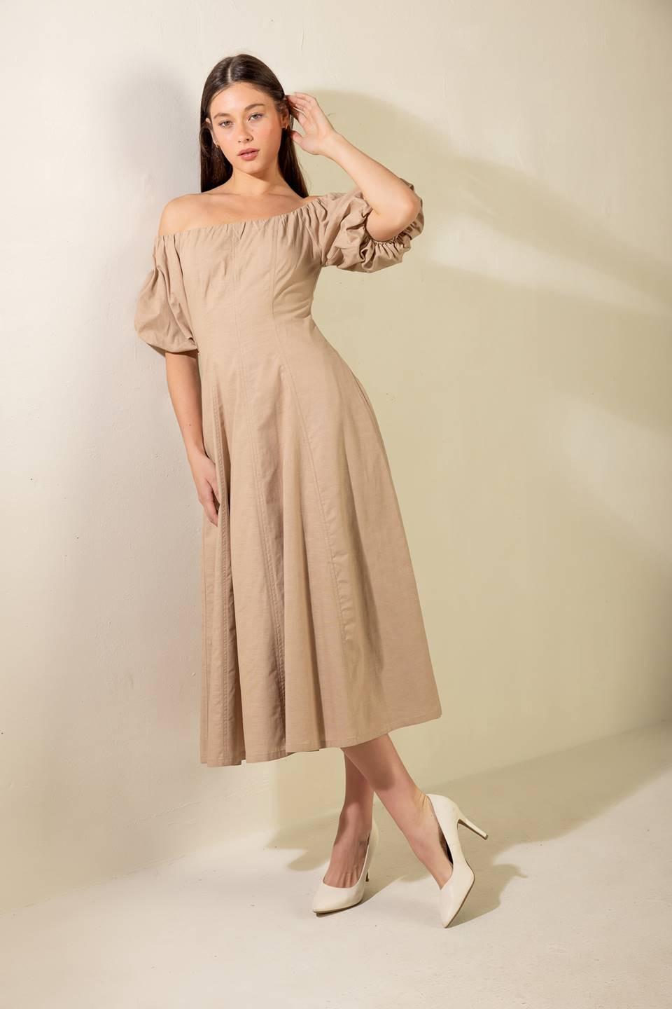 Protecting My Peace Taupe Woven Midi Dress