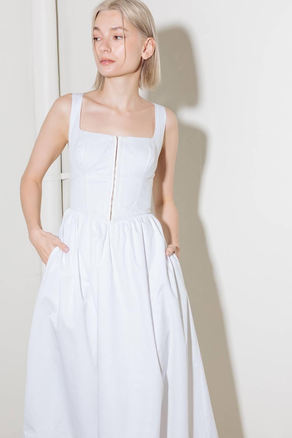 Catch The Sun In White  Woven Midi Dress
