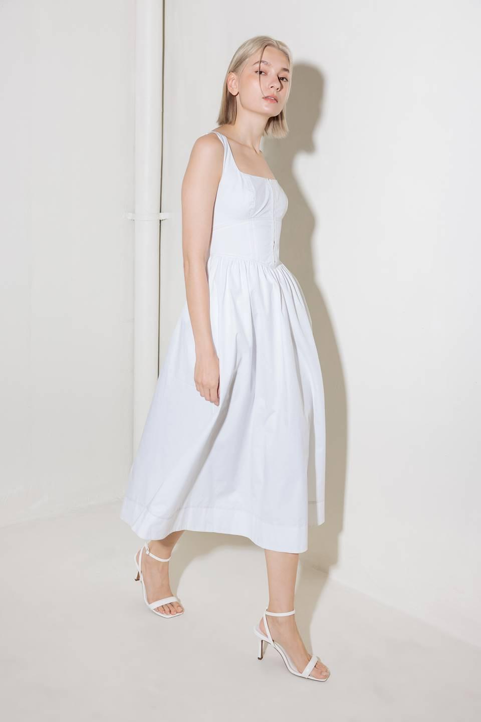 Catch The Sun In White  Woven Midi Dress