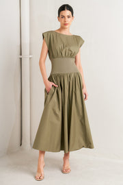 Dreamweaver Romantic Olive Woven Midi Dress