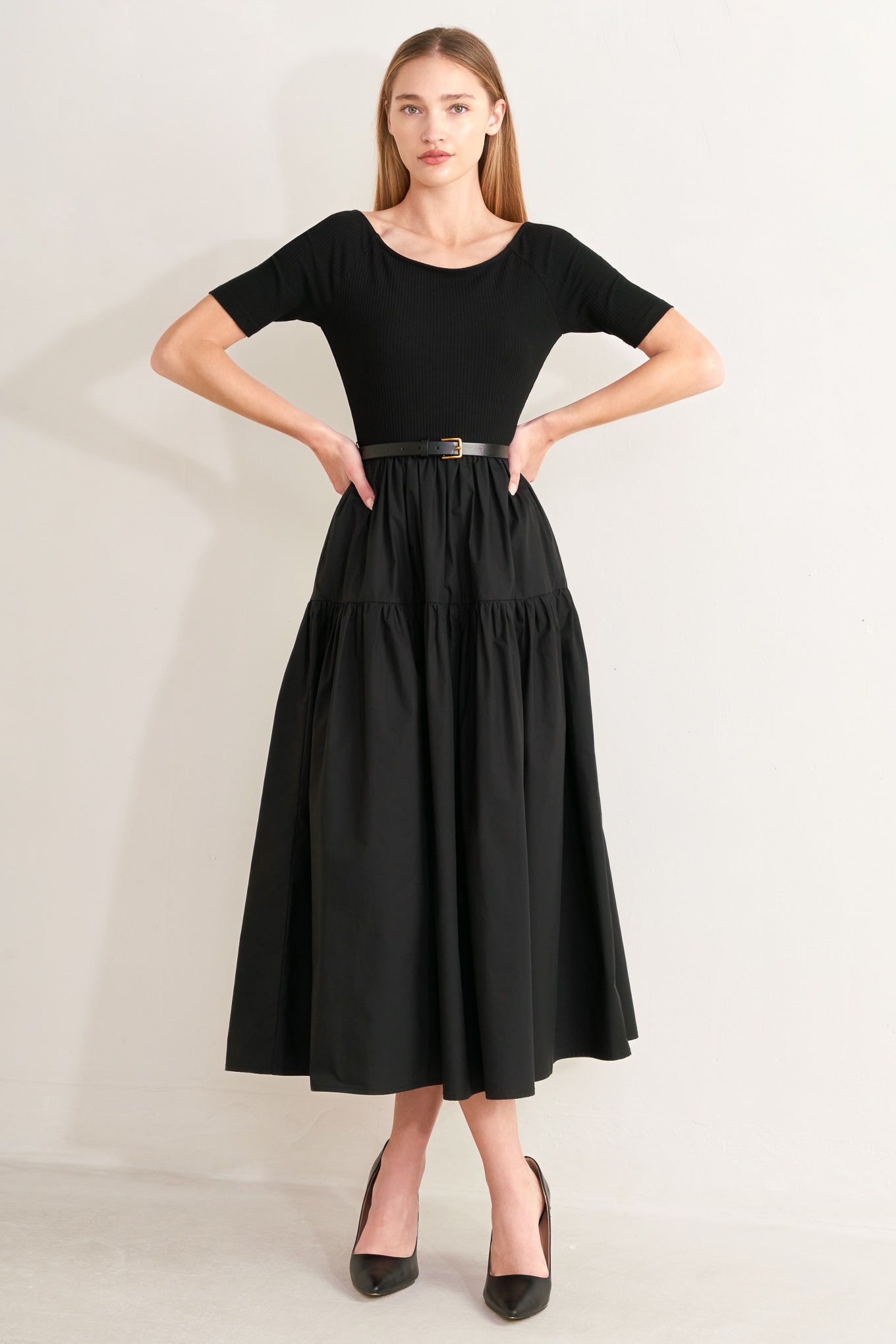 Saddle Breeze Black Midi Dress