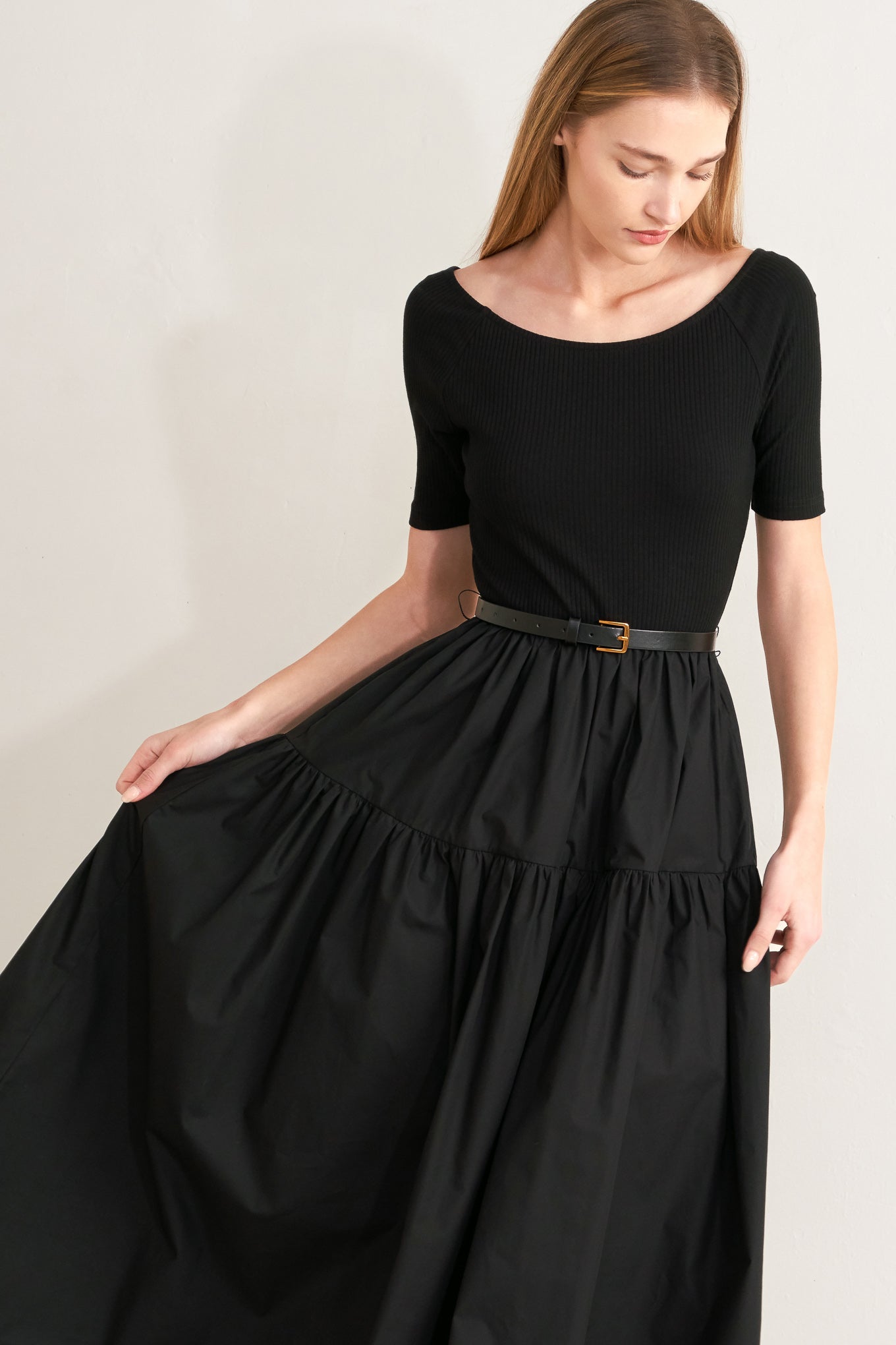 Saddle Breeze Black Midi Dress