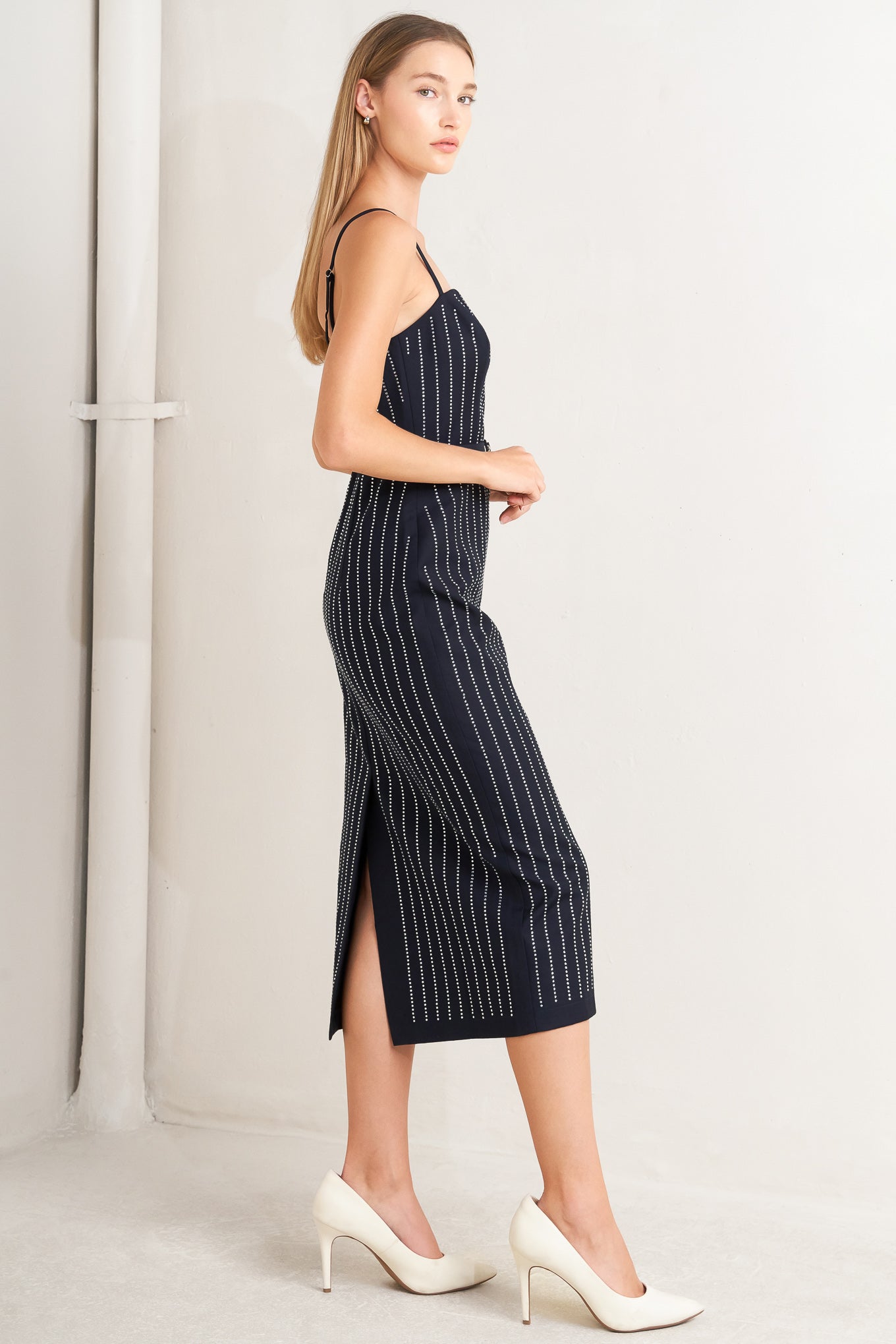 Vertical Grace Woven Midi Dress