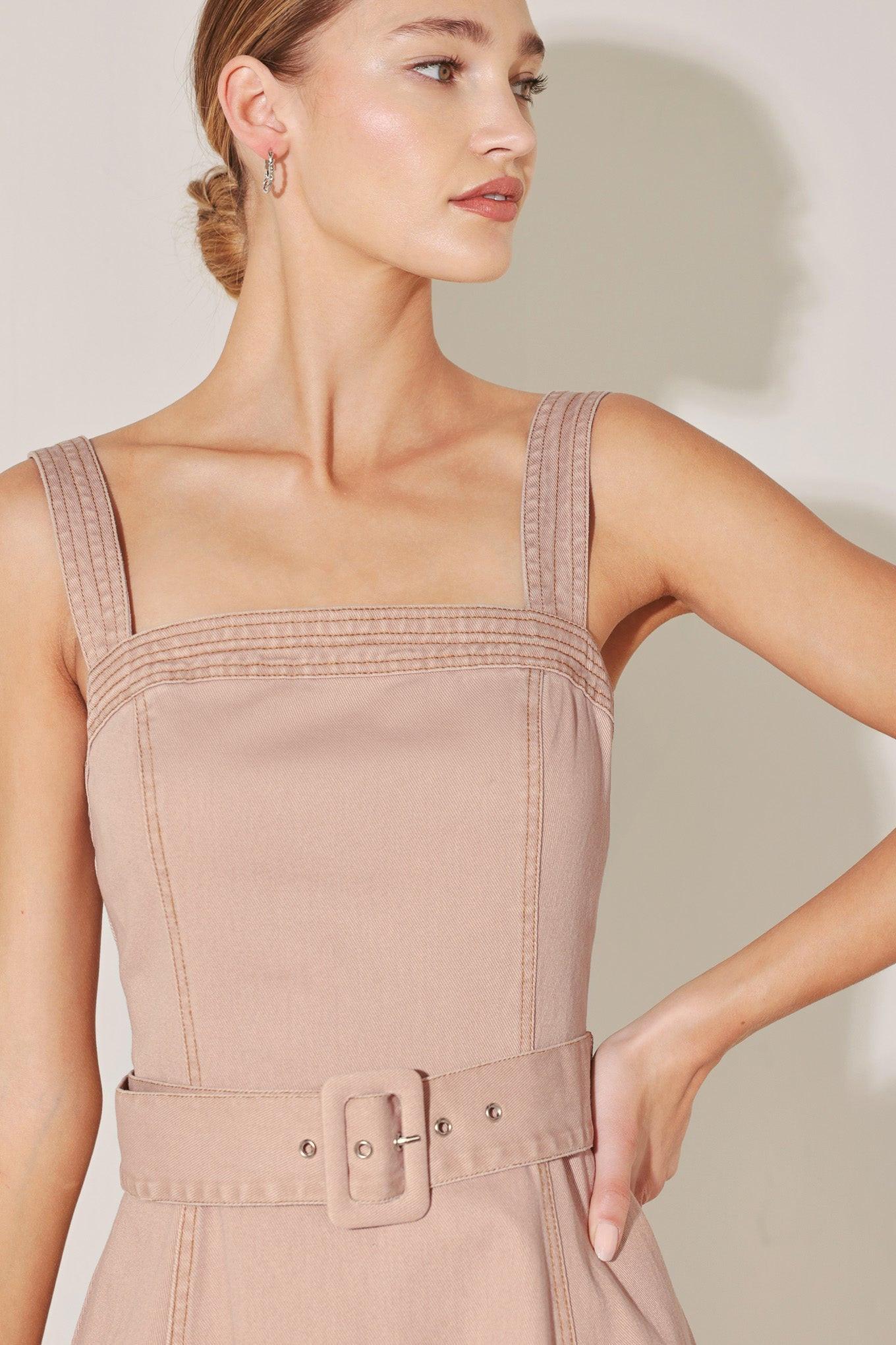 Elevated Neutral Blush Woven Midi Dress Blush / S Elevated Neutral Blush Woven Midi Dress Blush / S
