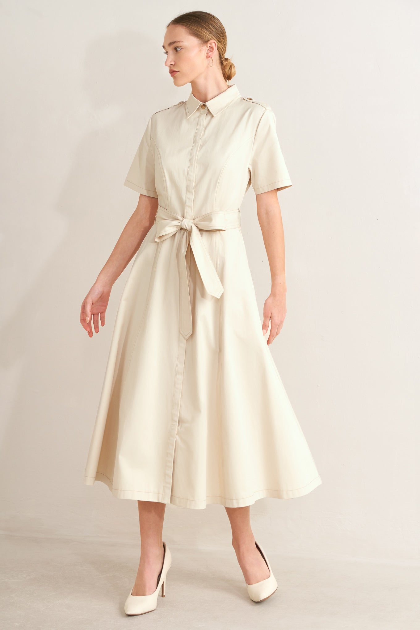 Sandstone Grace Woven Midi Shirt Dress