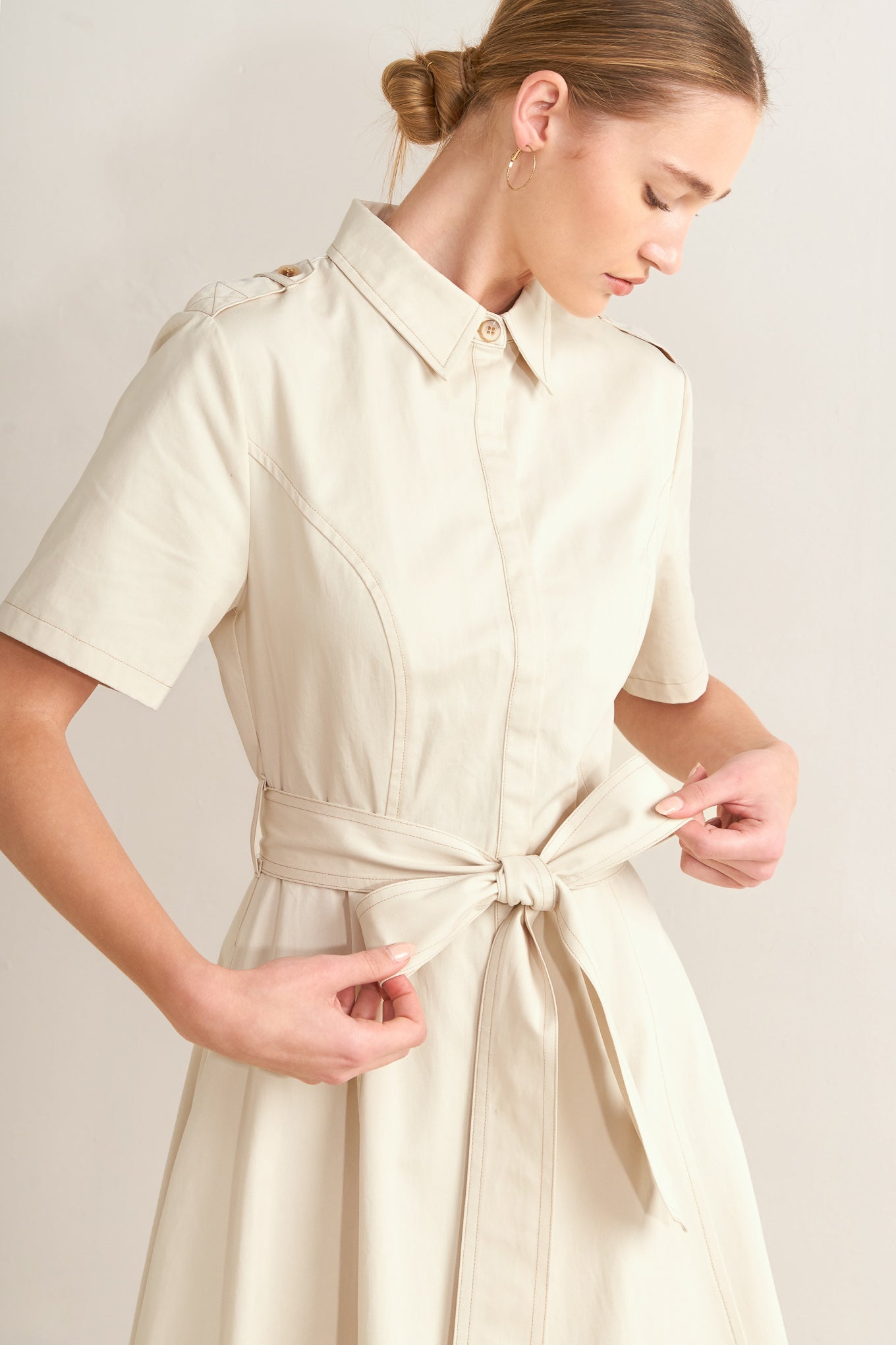 Sandstone Grace Woven Midi Shirt Dress