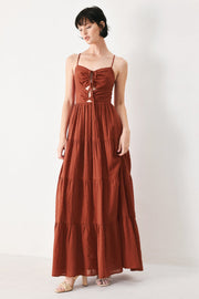 Terracotta Sunset Woven Maxi Dress
