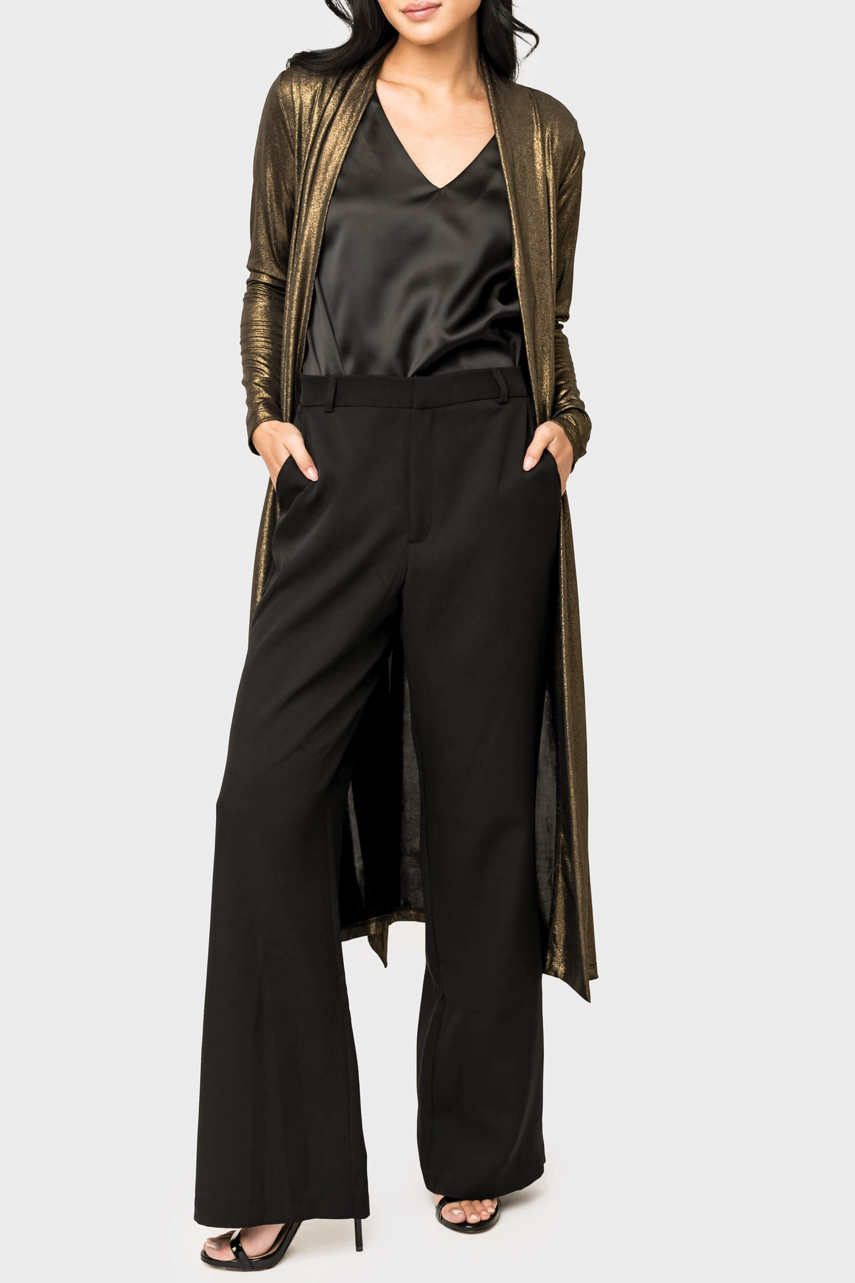 Foil Knit Duster With Self-tie Belt
